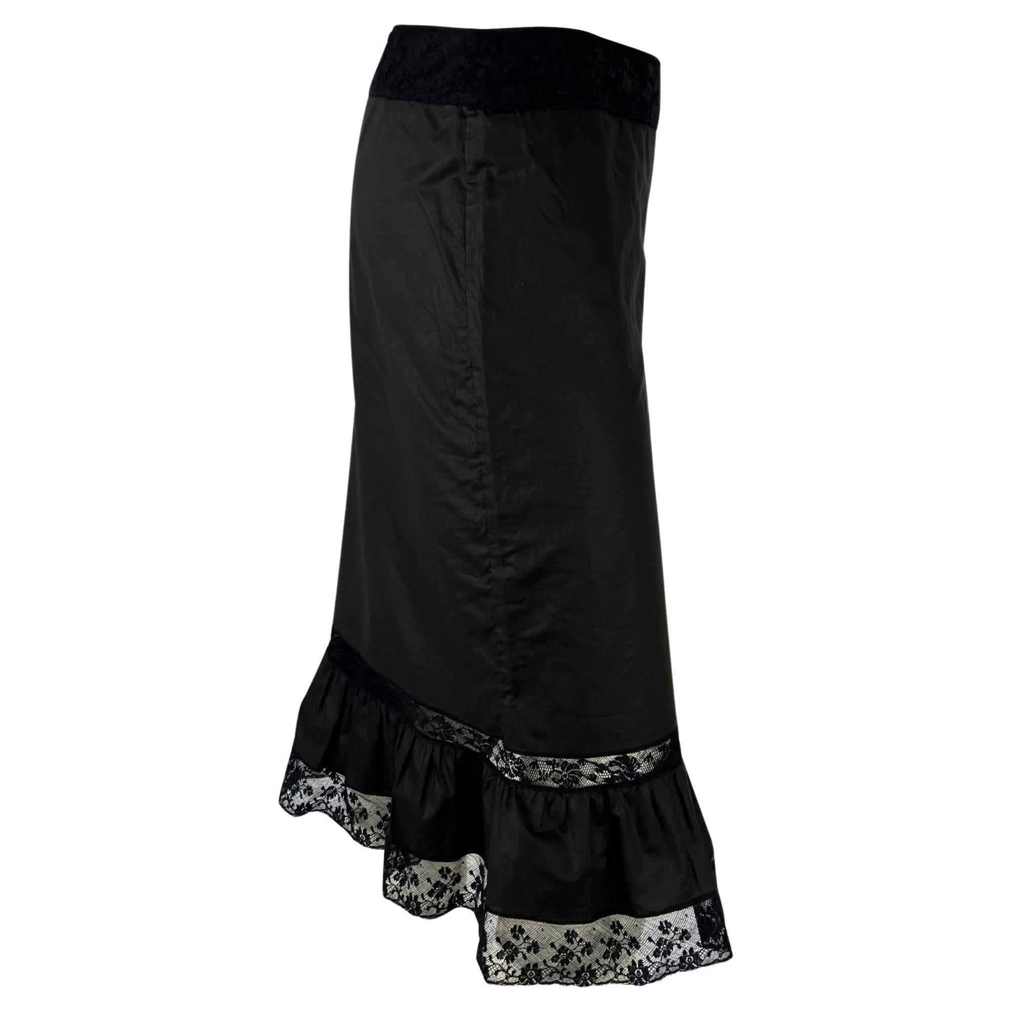 S/S 2002 Gucci by Tom Ford Cotton Black Lace Trim Ruffle Skirt - RealList