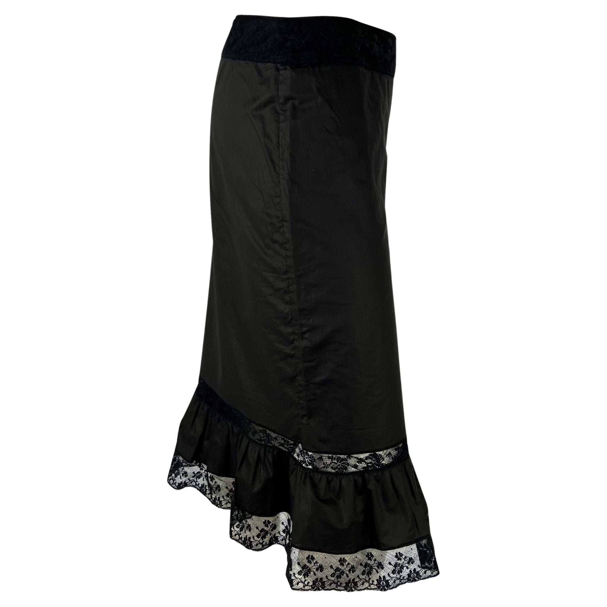 S/S 2002 Gucci by Tom Ford Cotton Black Lace Trim Ruffle Skirt - RealList