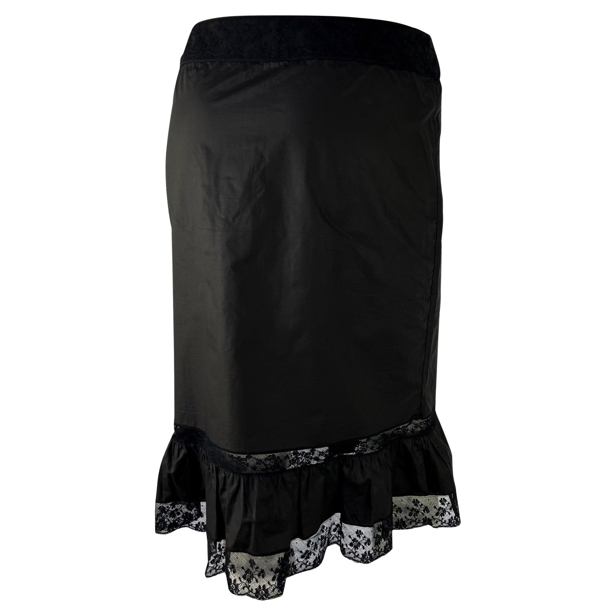 S/S 2002 Gucci by Tom Ford Cotton Black Lace Trim Ruffle Skirt - RealList