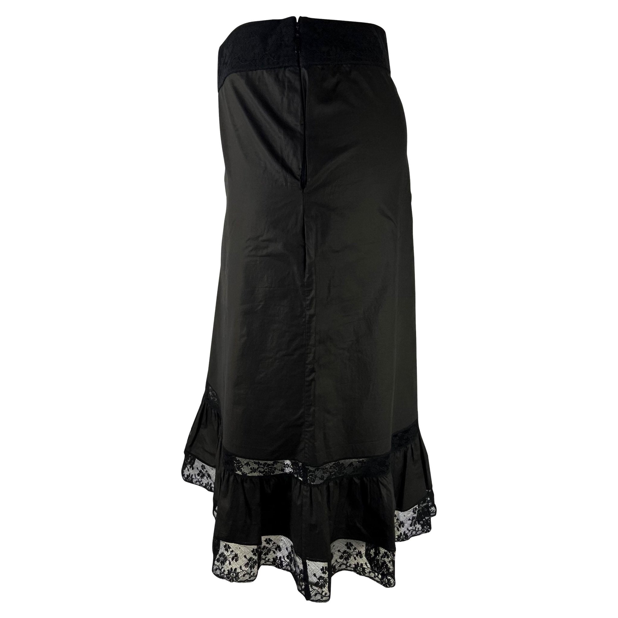 S/S 2002 Gucci by Tom Ford Cotton Black Lace Trim Ruffle Skirt - RealList
