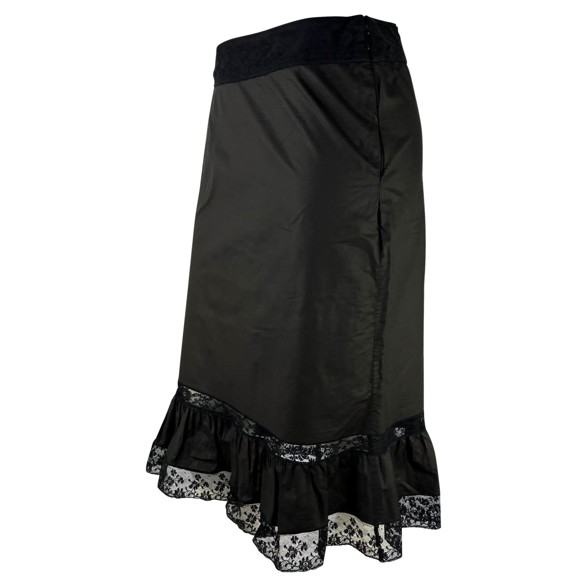 S/S 2002 Gucci by Tom Ford Cotton Black Lace Trim Ruffle Skirt - RealList