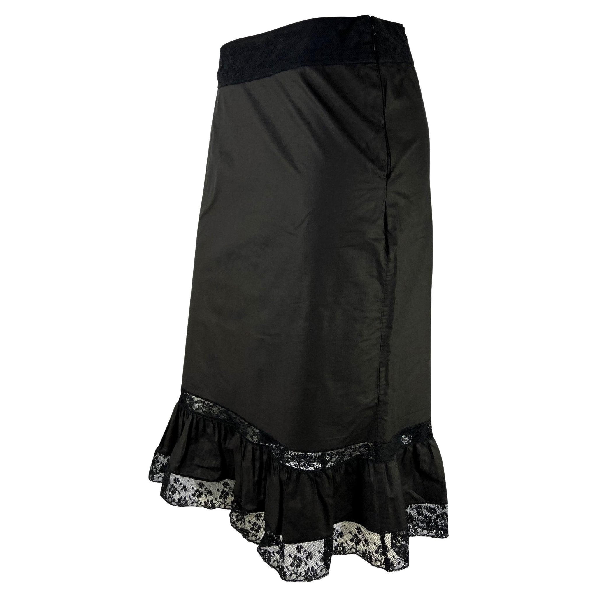 S/S 2002 Gucci by Tom Ford Cotton Black Lace Trim Ruffle Skirt - RealList