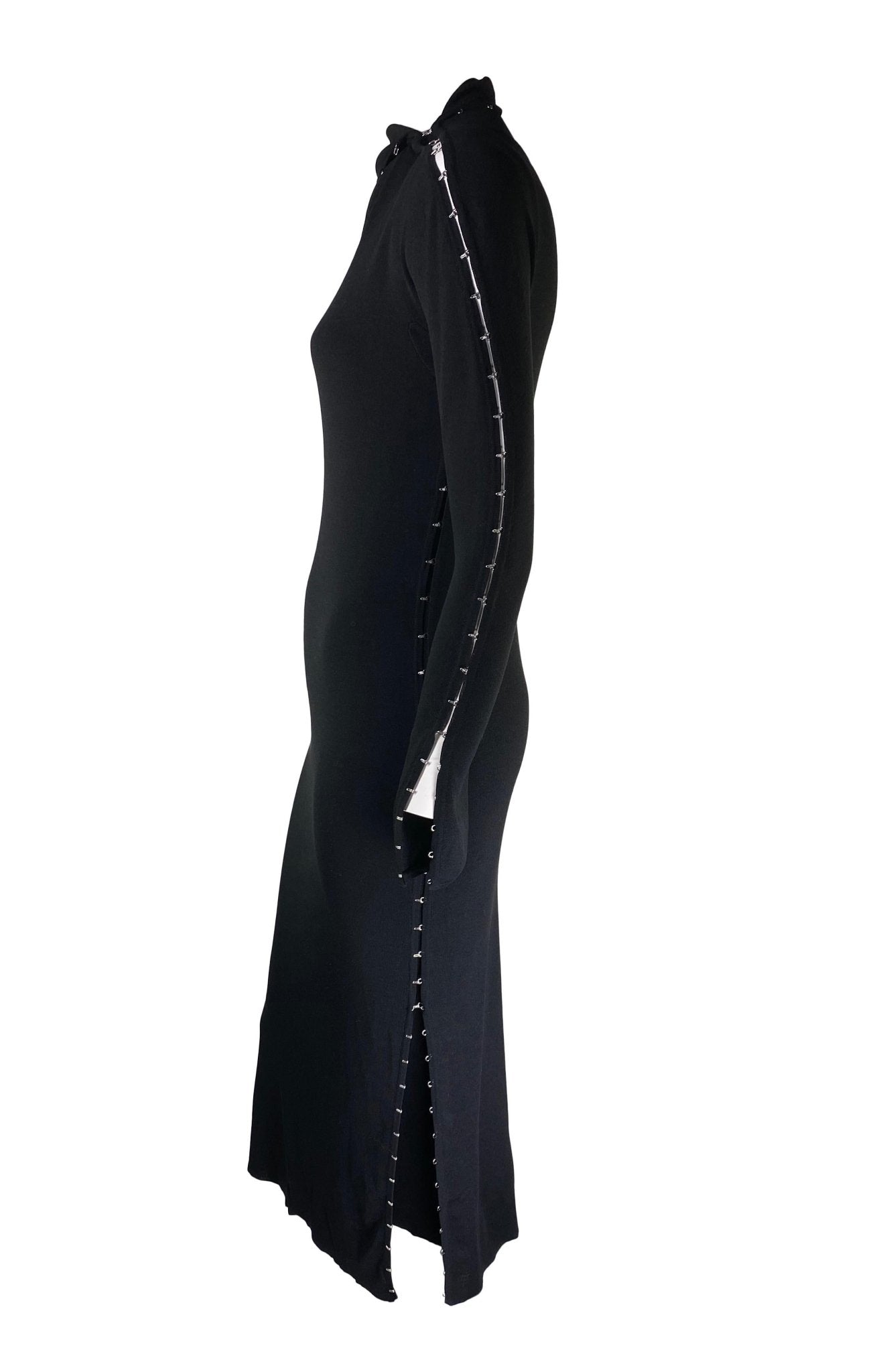 S/S 2002 Gucci by Tom Ford Knit Hook Closure Runway Black Knit Dress Set - RealList