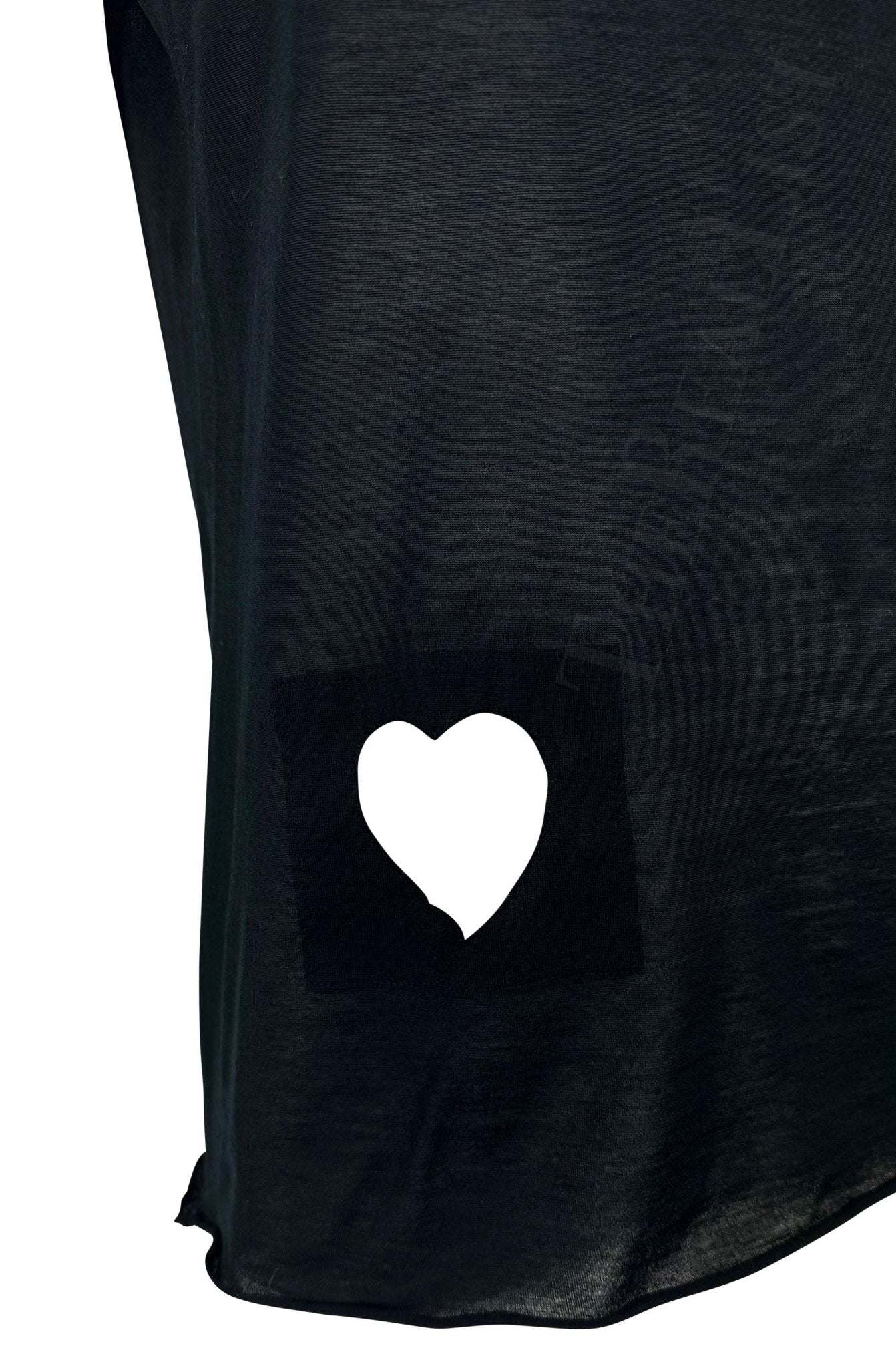 S/S 2002 Gucci by Tom Ford Runway Black Heart Cutout Sheer Stretch Cotton Shirt - RealList