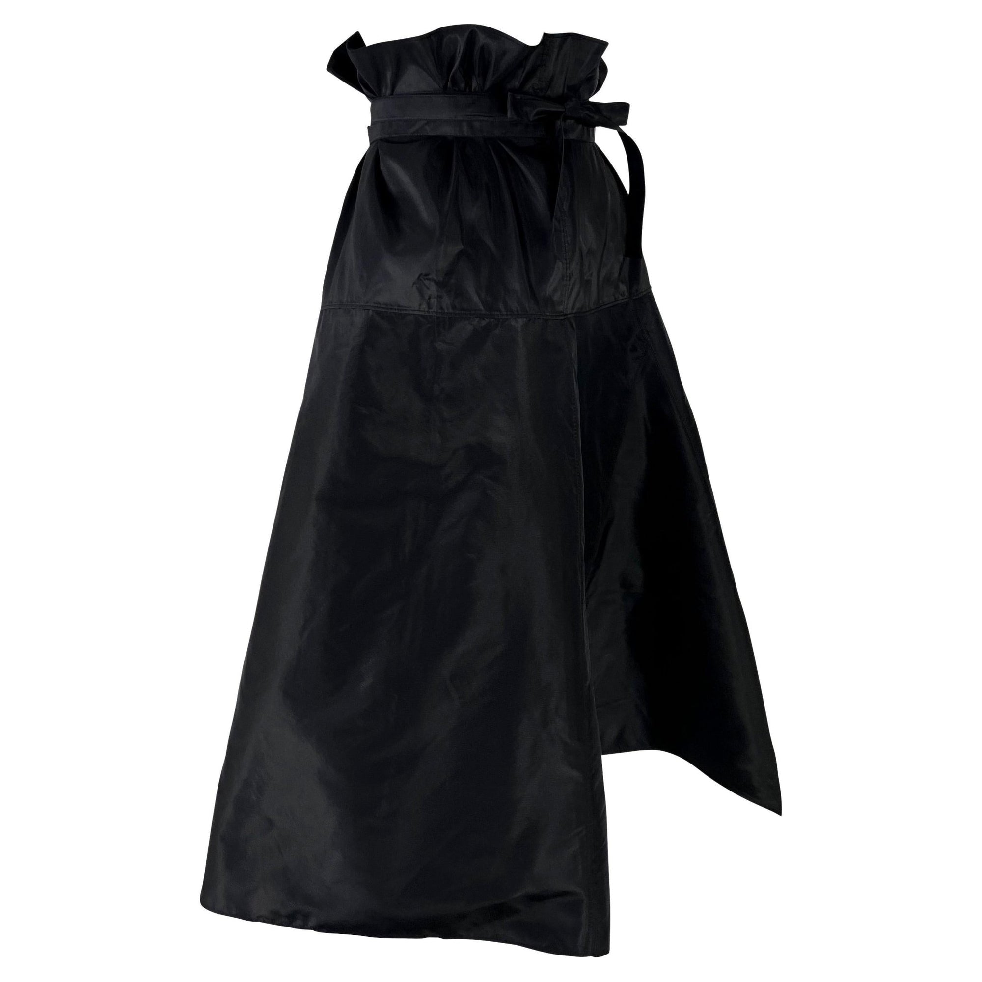 S/S 2002 Gucci by Tom Ford Runway Black Silk Taffeta Belted Wrap Oversized Skirt - RealList