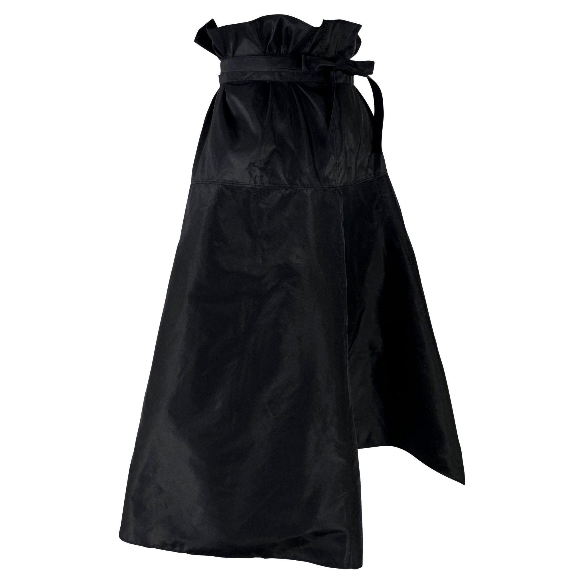 S/S 2002 Gucci by Tom Ford Runway Black Silk Taffeta Belted Wrap Oversized Skirt - RealList