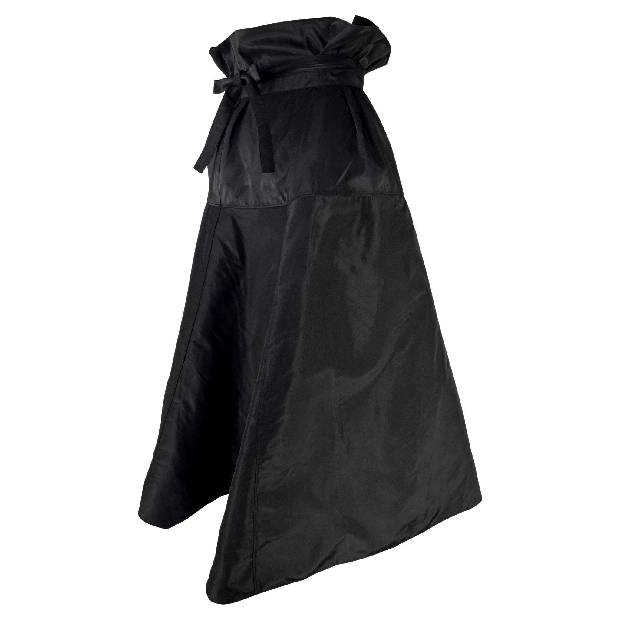 S/S 2002 Gucci by Tom Ford Runway Black Silk Taffeta Belted Wrap Oversized Skirt - RealList