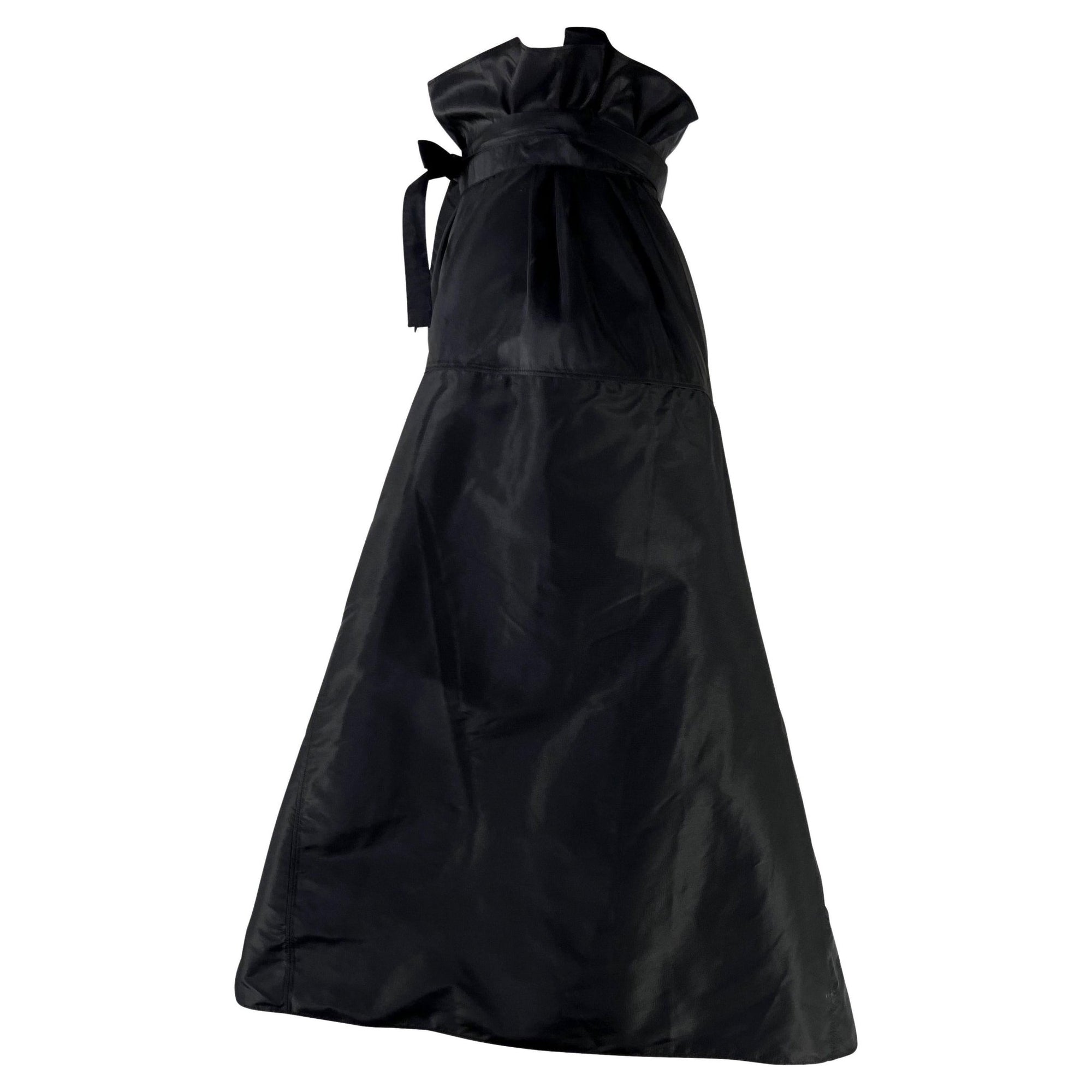 S/S 2002 Gucci by Tom Ford Runway Black Silk Taffeta Belted Wrap Oversized Skirt - RealList