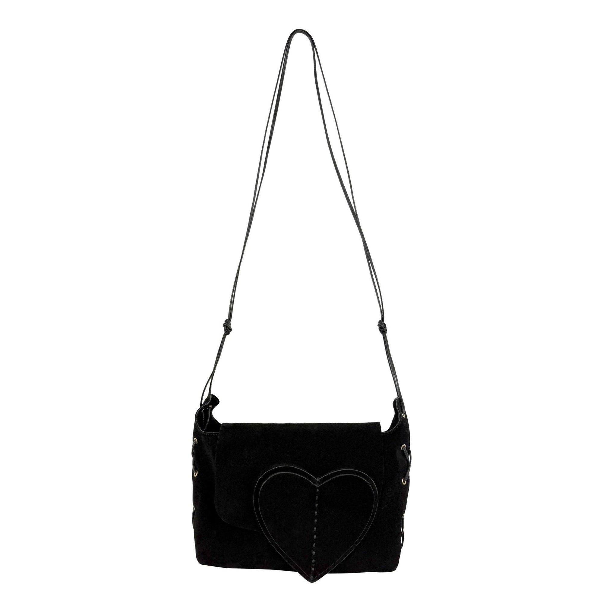 S/S 2002 Gucci by Tom Ford Runway Black Suede Leather Heart Small Crossbody Bag - RealList