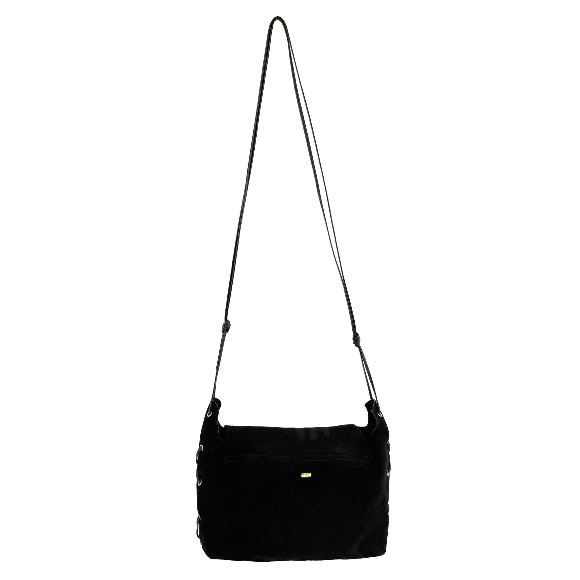 S/S 2002 Gucci by Tom Ford Runway Black Suede Leather Heart Small Crossbody Bag - RealList