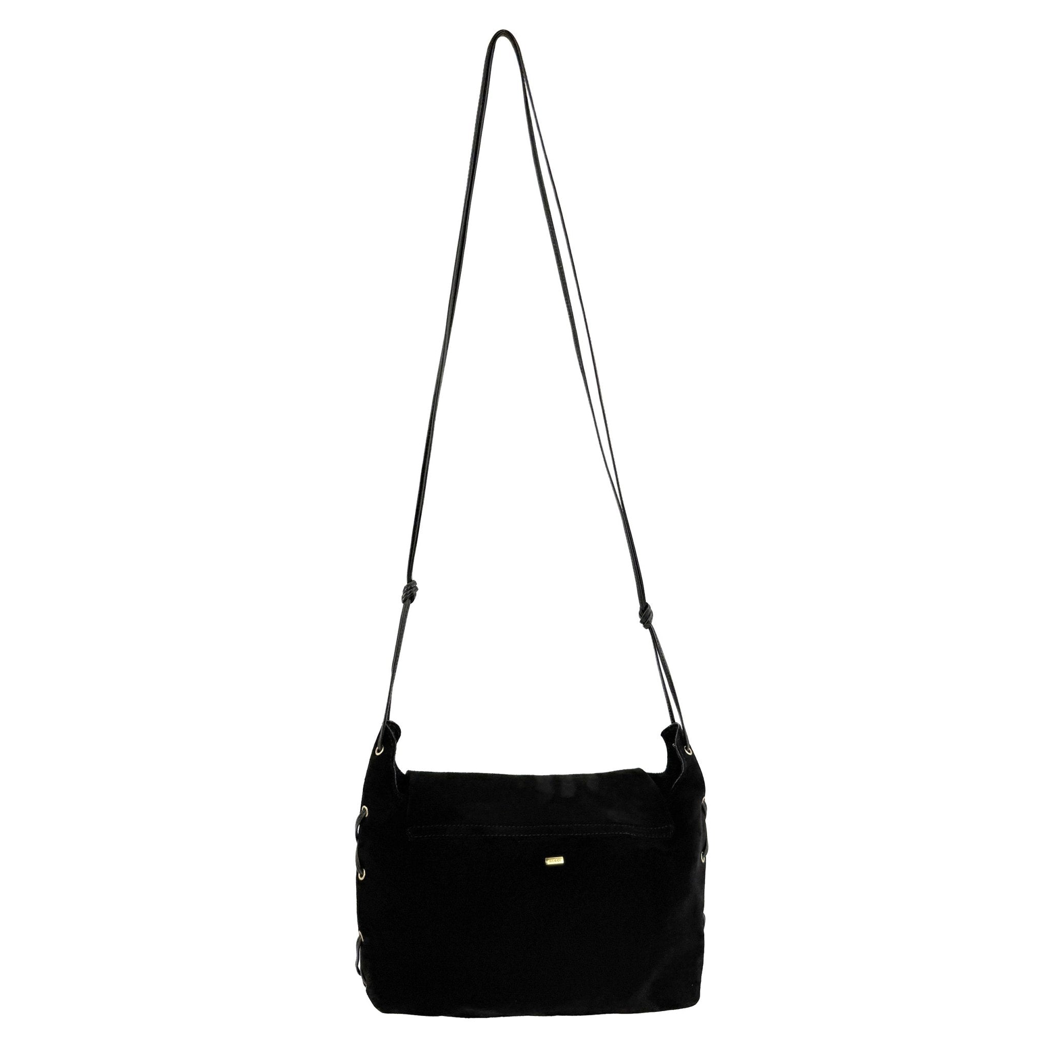 S/S 2002 Gucci by Tom Ford Runway Black Suede Leather Heart Small Crossbody Bag - RealList