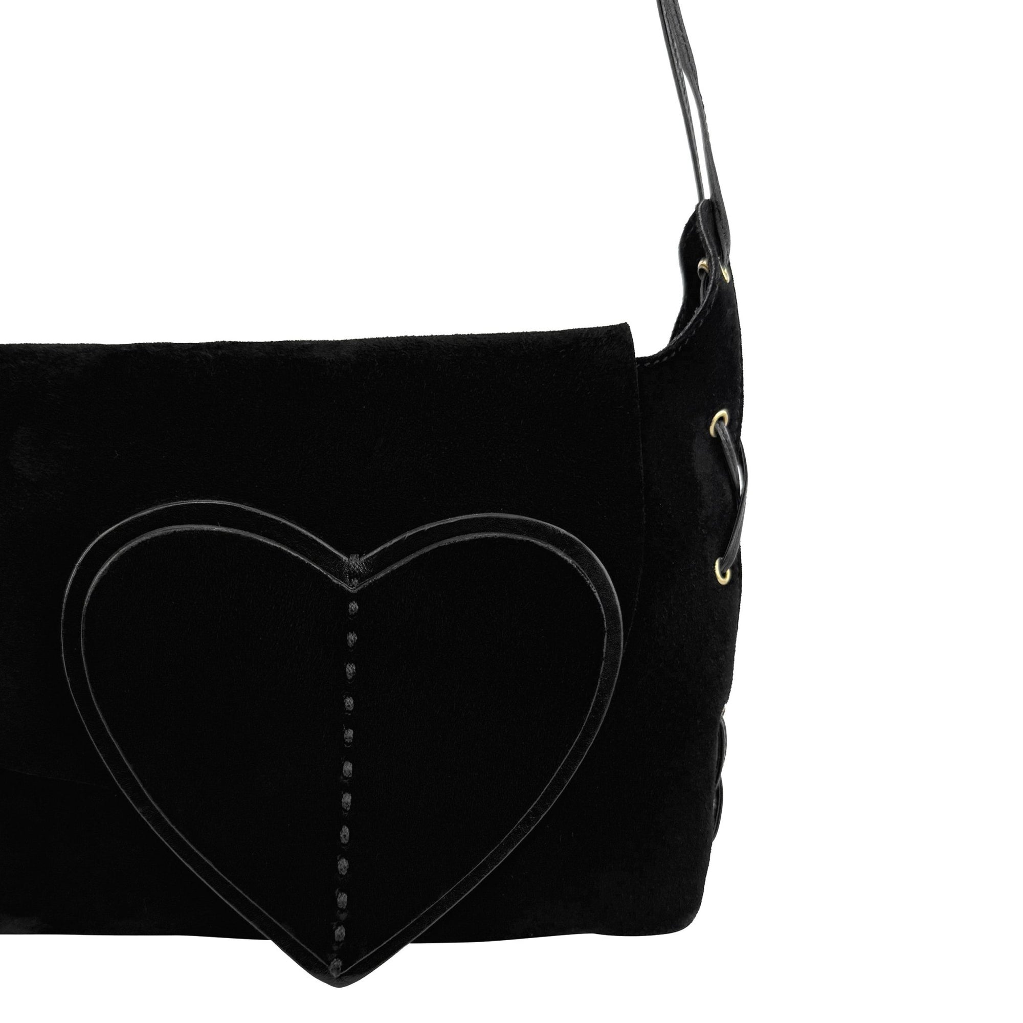 S/S 2002 Gucci by Tom Ford Runway Black Suede Leather Heart Small Crossbody Bag - RealList