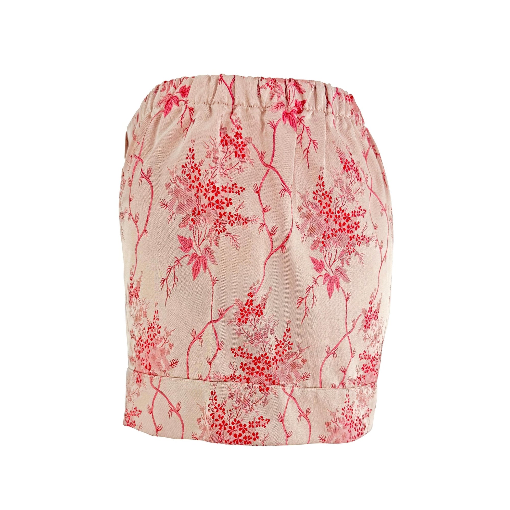 S/S 2002 Prada Blush Red Floral Jacquard Silk Satin Hot Pant Short Shorts - RealList