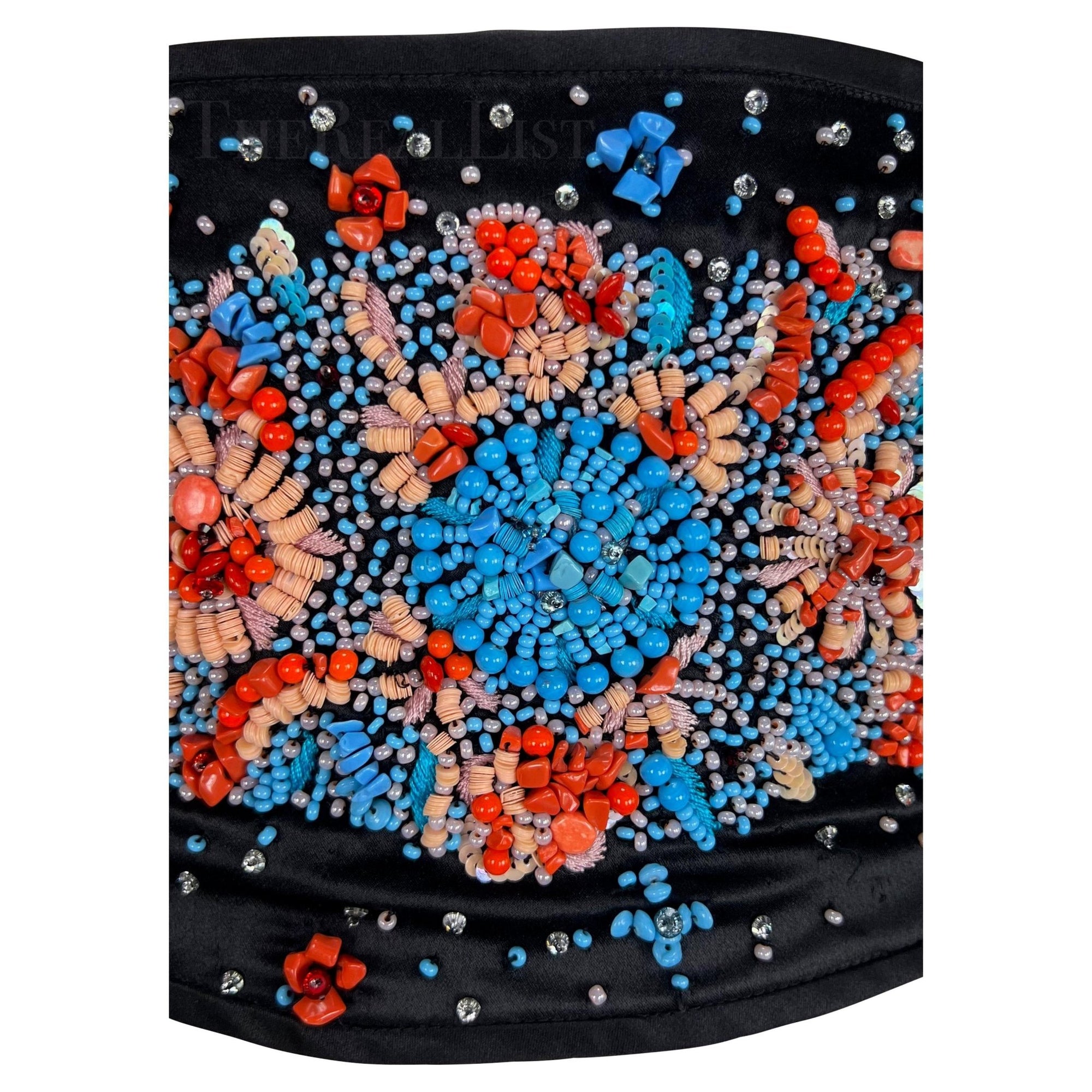 S/S 2002 Valentino Garavani Runway Ad Black Quilted Beaded Corset Waist Belt - RealList