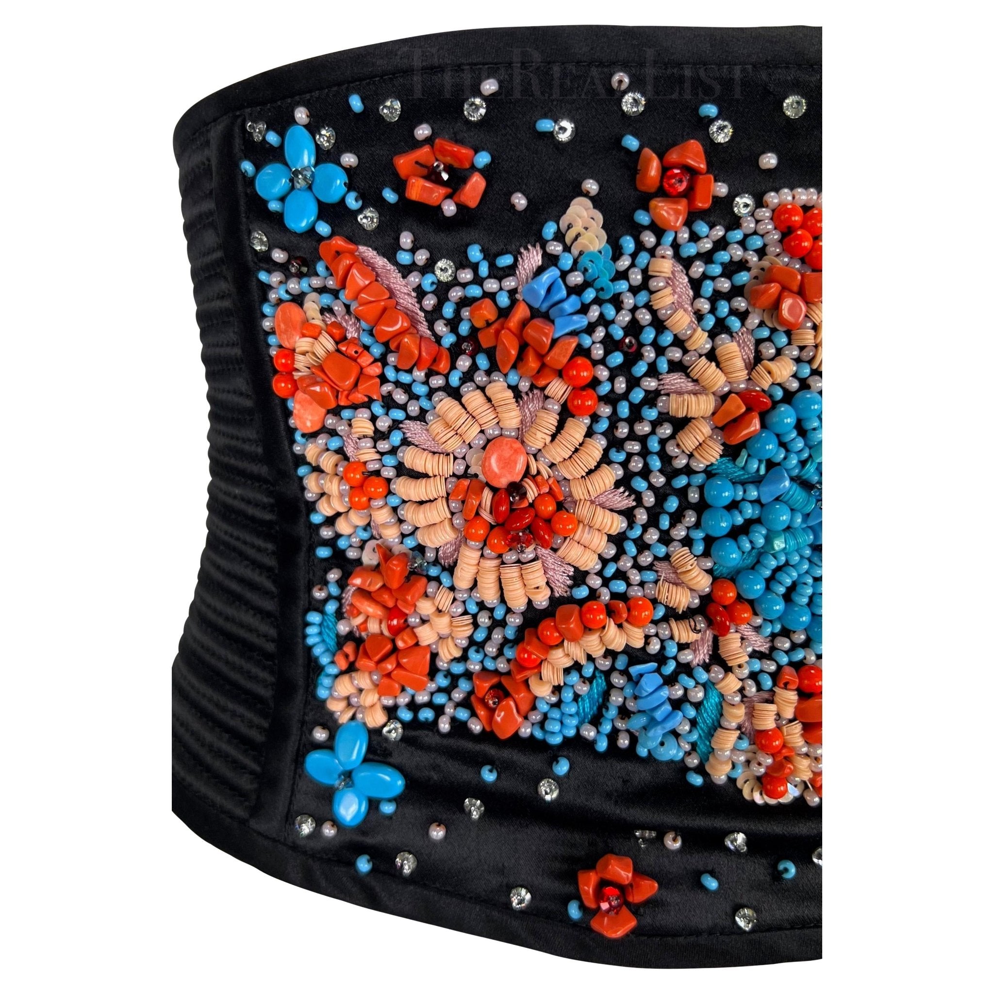 S/S 2002 Valentino Garavani Runway Ad Black Quilted Beaded Corset Waist Belt - RealList