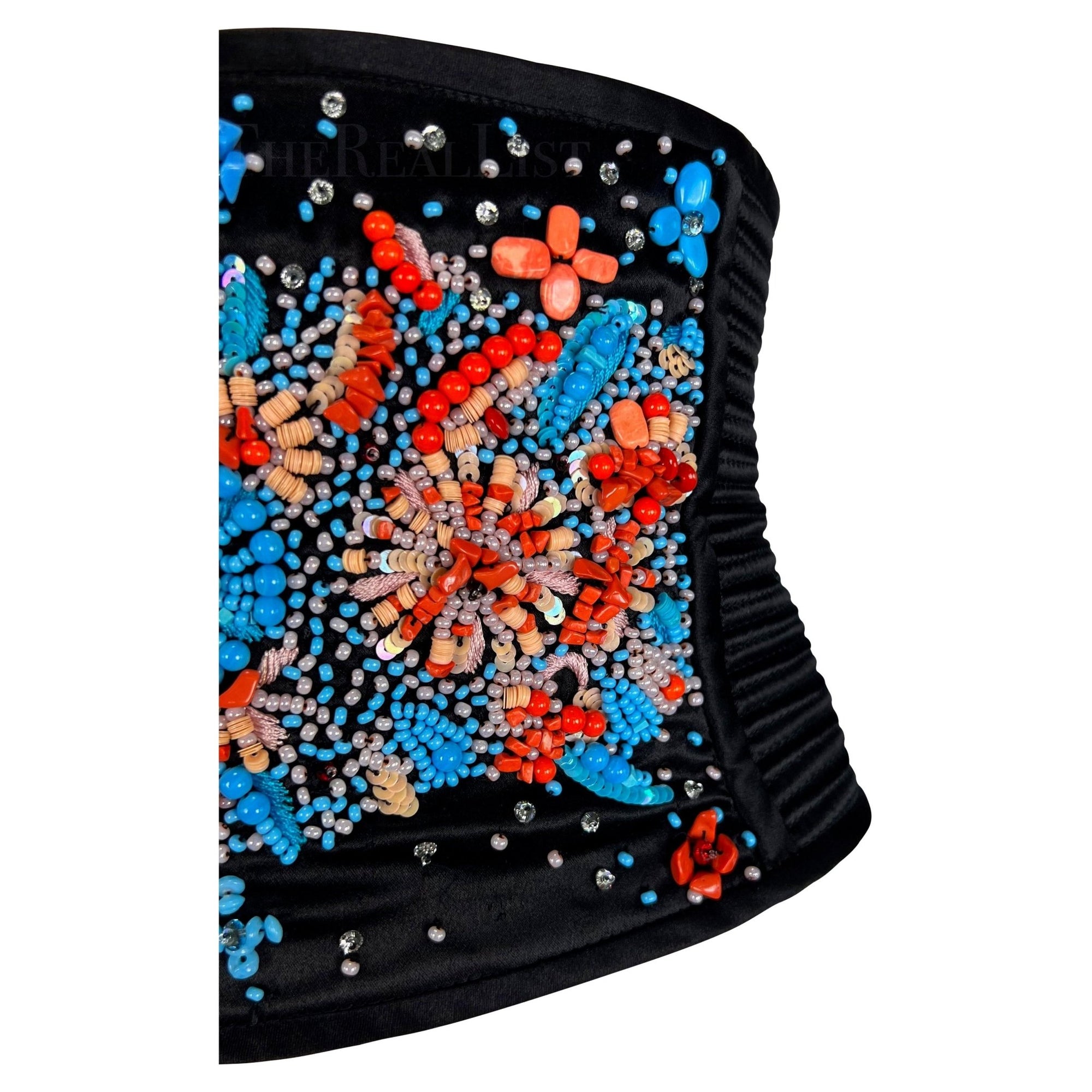 S/S 2002 Valentino Garavani Runway Ad Black Quilted Beaded Corset Waist Belt - RealList