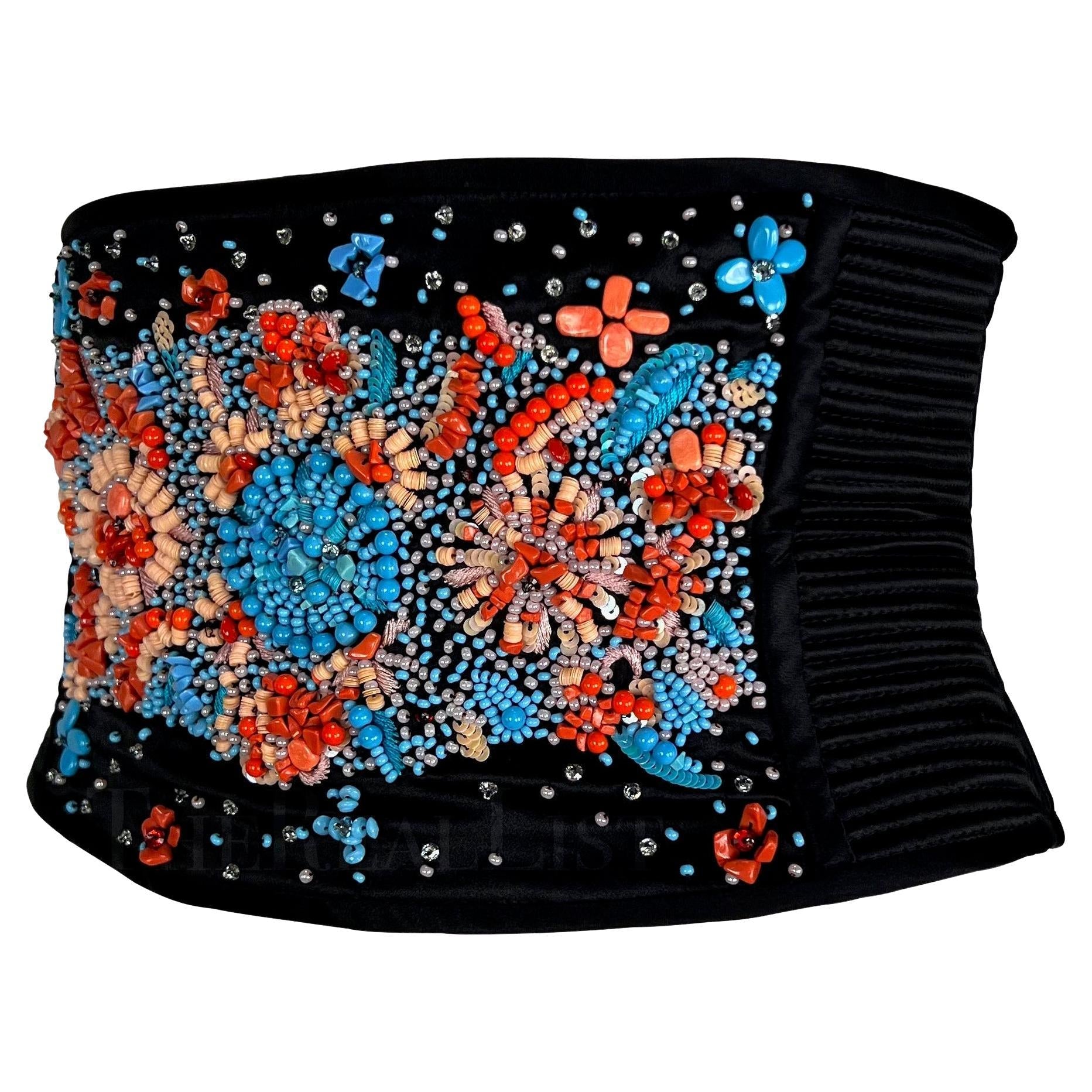 S/S 2002 Valentino Garavani Runway Ad Black Quilted Beaded Corset Waist Belt - RealList