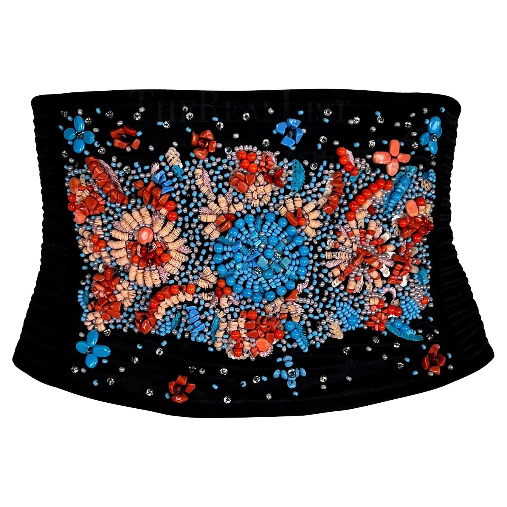 S/S 2002 Valentino Garavani Runway Ad Black Quilted Beaded Corset Waist Belt - RealList