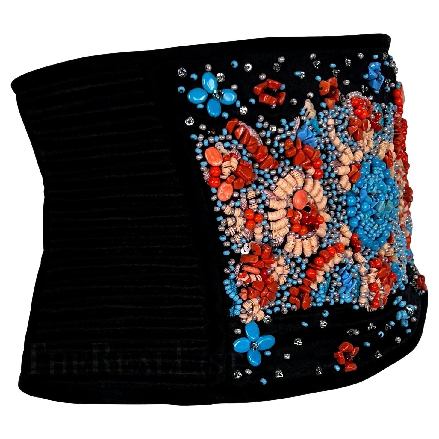 S/S 2002 Valentino Garavani Runway Ad Black Quilted Beaded Corset Waist Belt - RealList