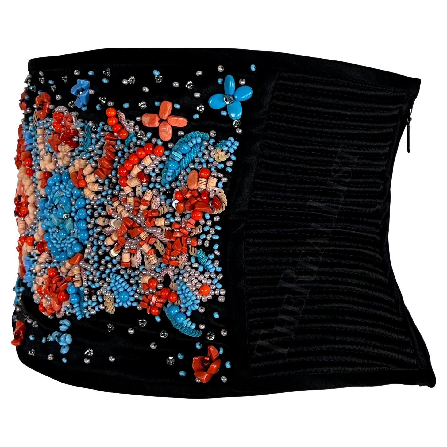 S/S 2002 Valentino Garavani Runway Ad Black Quilted Beaded Corset Waist Belt - RealList
