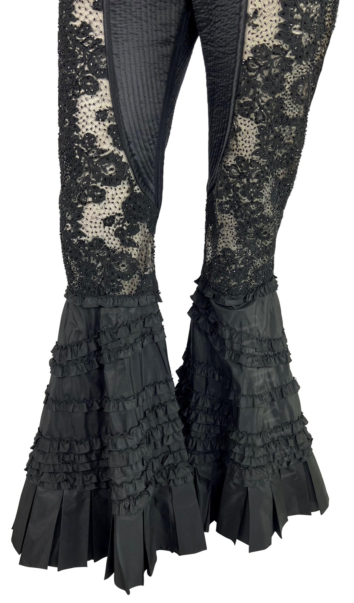 S/S 2002 Valentino Garavani Sheer Black Beaded Lace Flare Pant Set - RealList