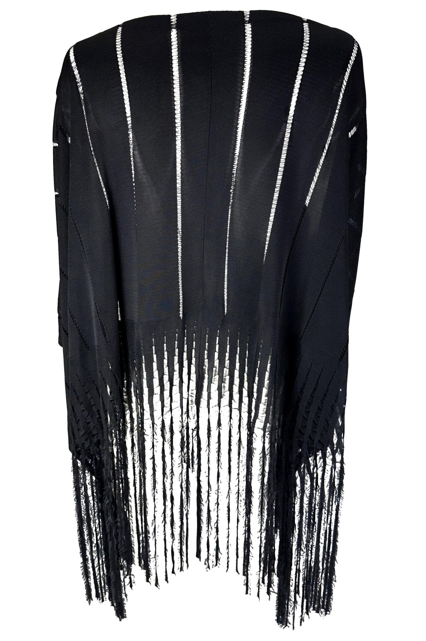 S/S 2002 YSL Rive Gauche by Tom Ford Black Knit Caftan Poncho with Fringe - RealList