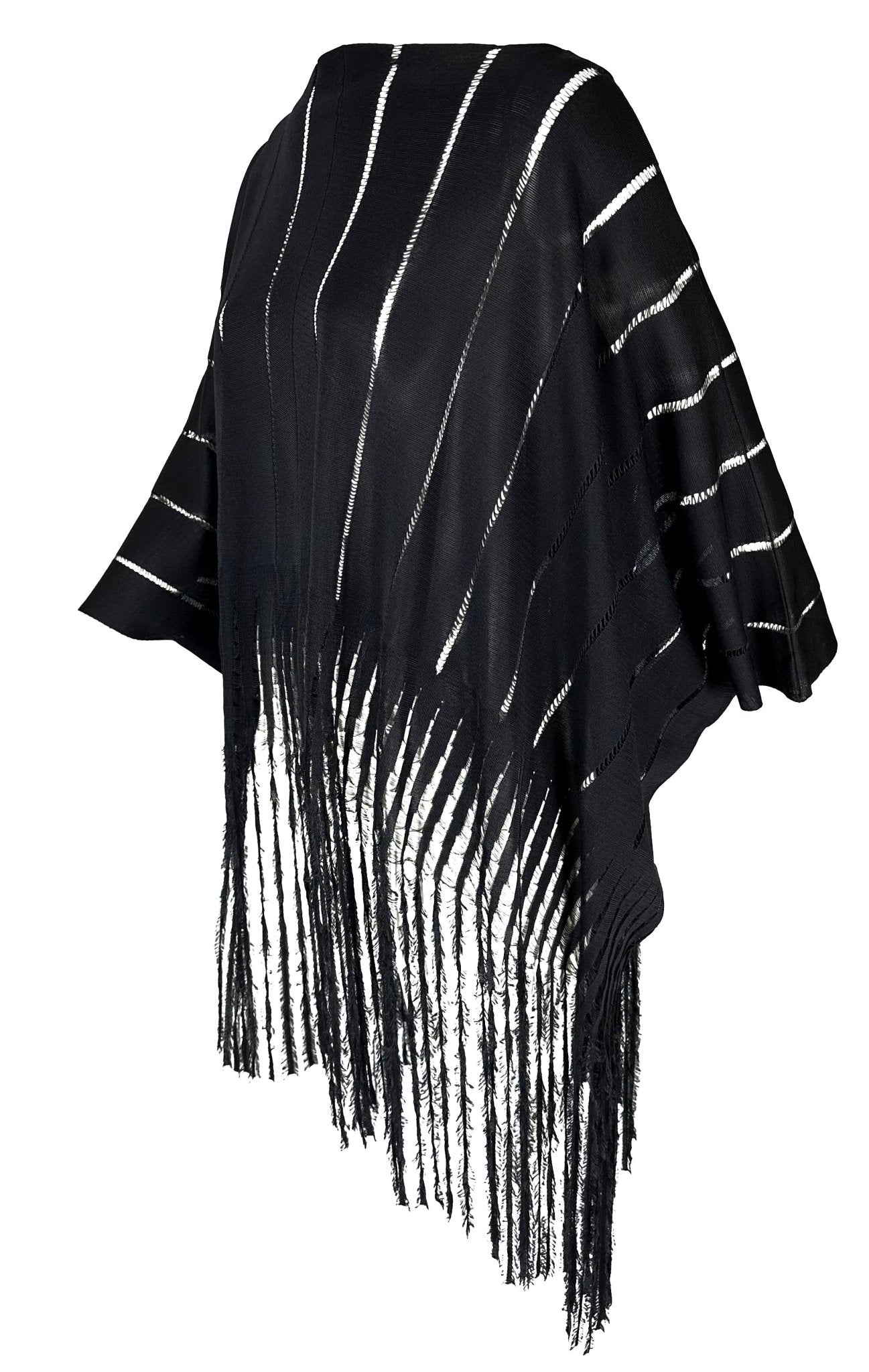 S/S 2002 YSL Rive Gauche by Tom Ford Black Knit Caftan Poncho with Fringe - RealList