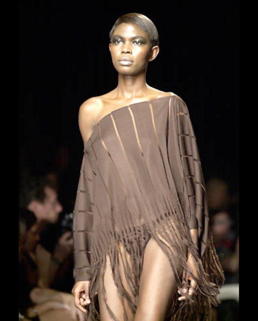 S/S 2002 YSL Rive Gauche by Tom Ford Black Knit Caftan Poncho with Fringe - RealList