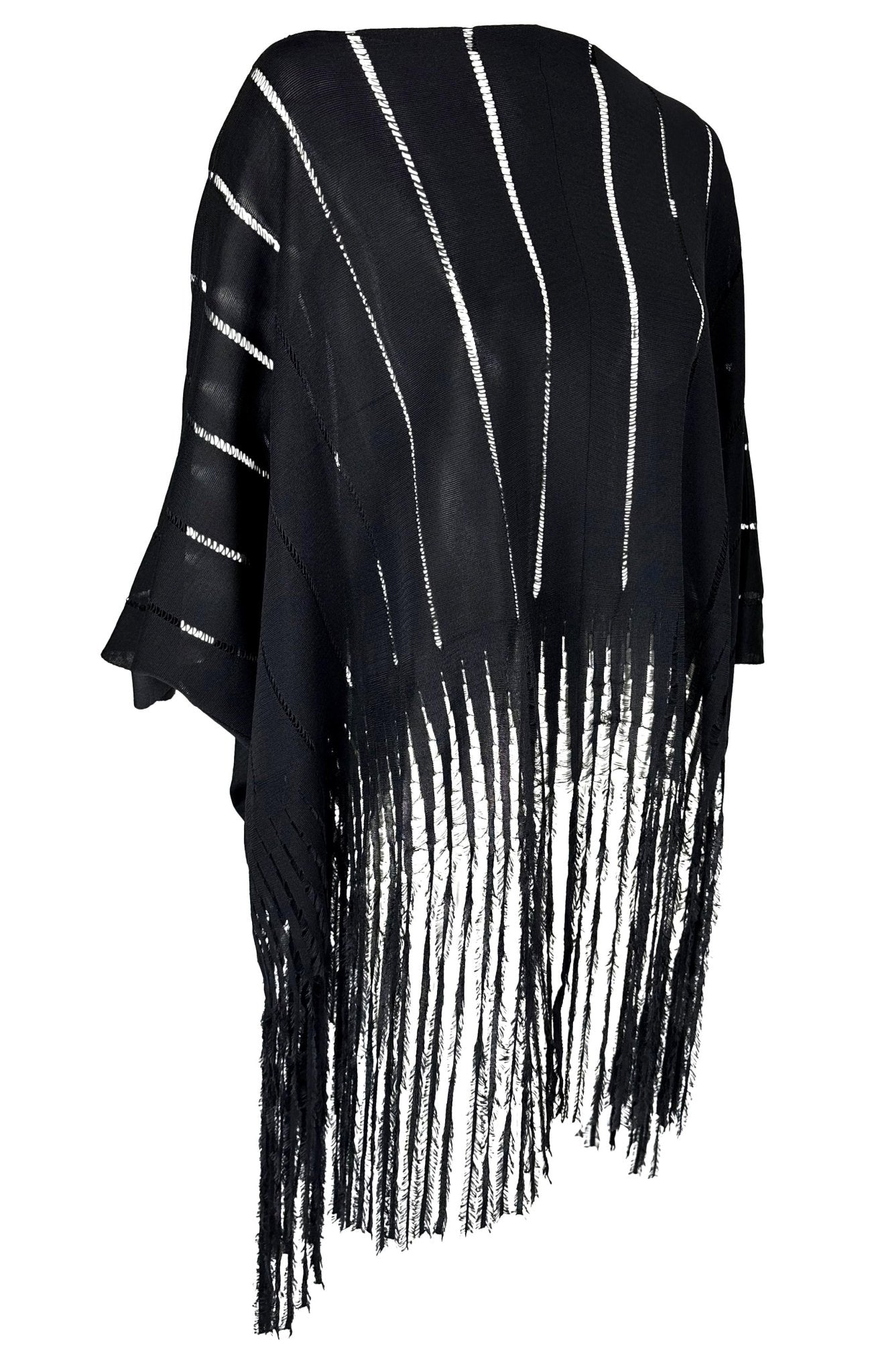 S/S 2002 YSL Rive Gauche by Tom Ford Black Knit Caftan Poncho with Fringe - RealList