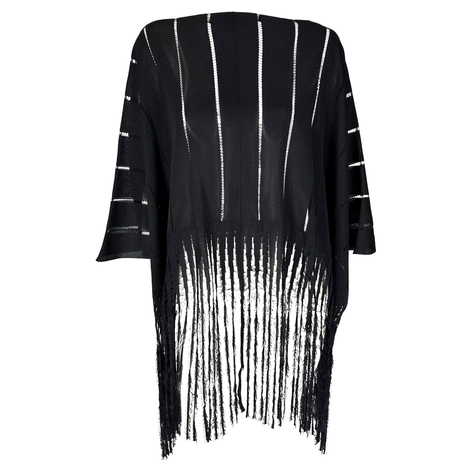 S/S 2002 YSL Rive Gauche by Tom Ford Black Knit Caftan Poncho with Fringe - RealList