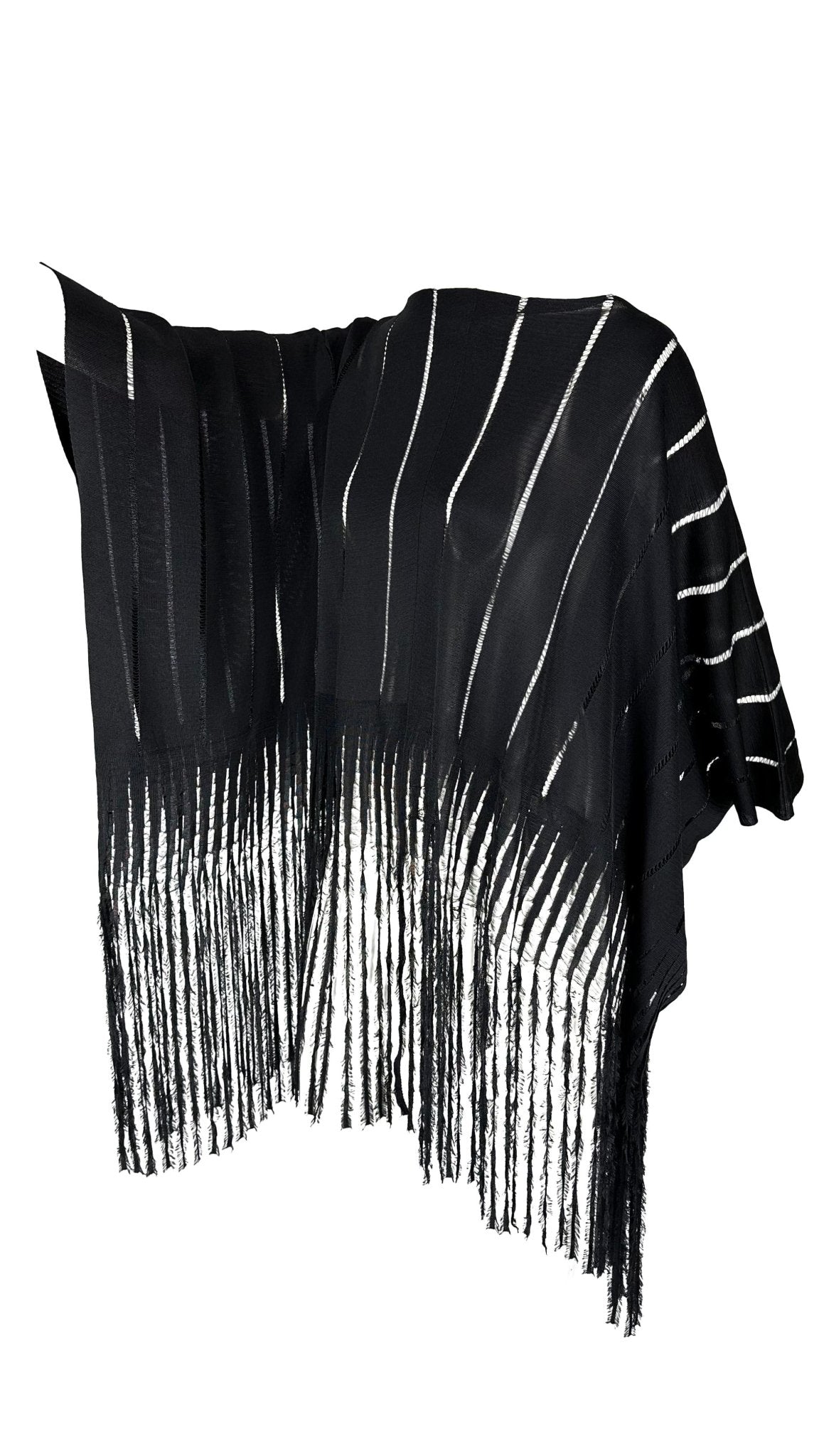 S/S 2002 YSL Rive Gauche by Tom Ford Black Knit Caftan Poncho with Fringe - RealList