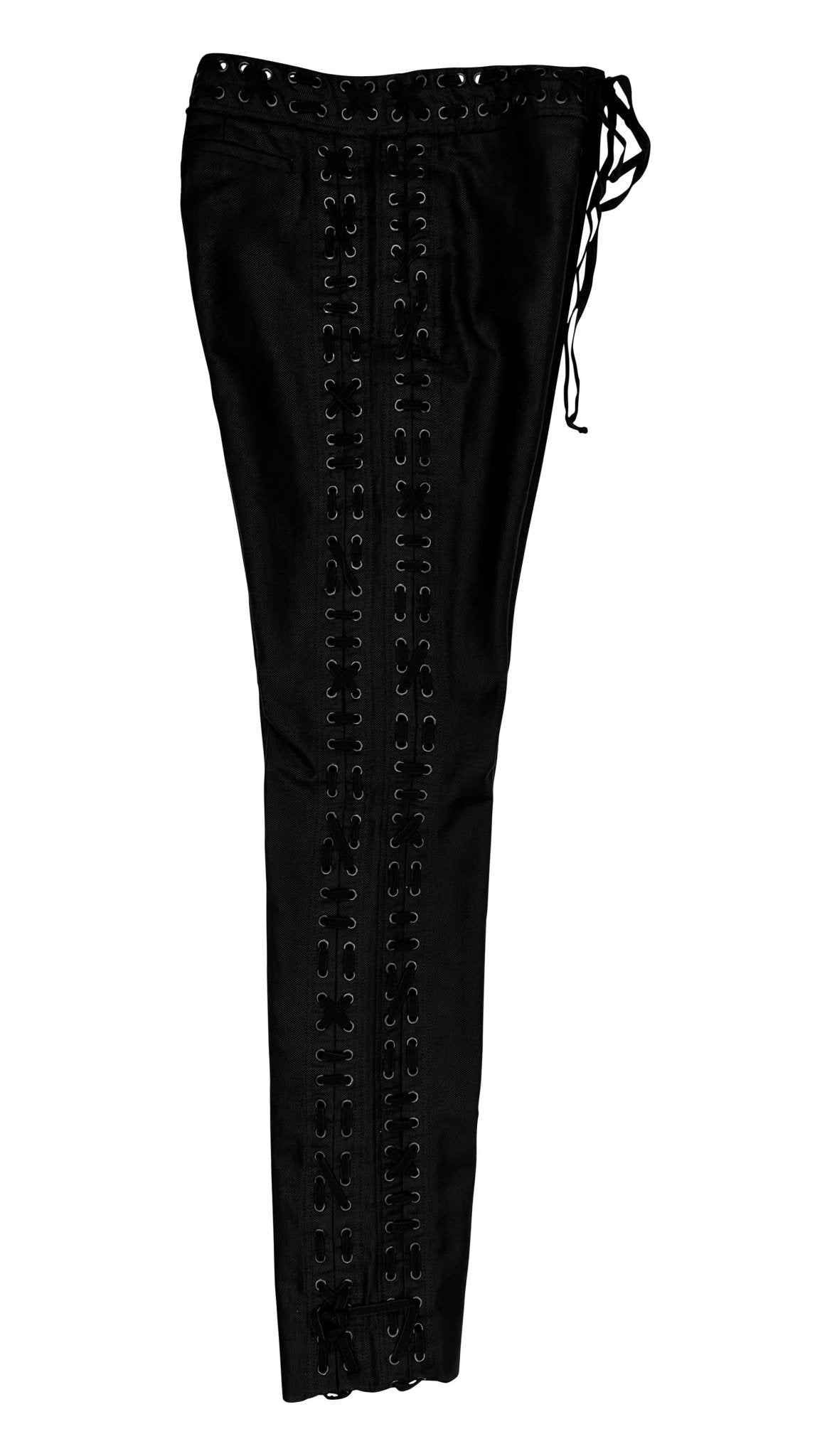 S/S 2002 Yves Saint Laurent by Tom Ford Black Denim Lace Up Pants - RealList