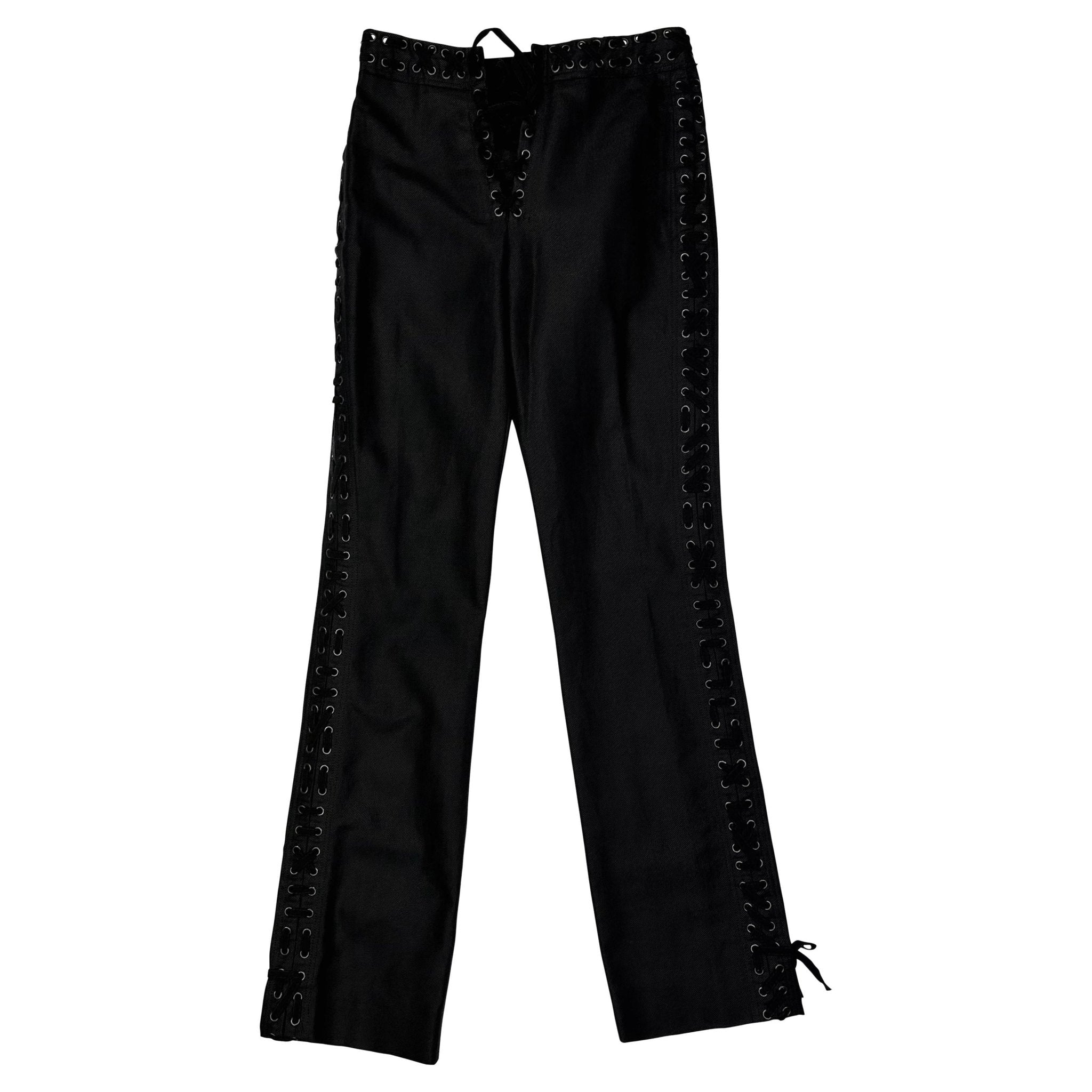 S/S 2002 Yves Saint Laurent by Tom Ford Black Denim Lace Up Pants - RealList