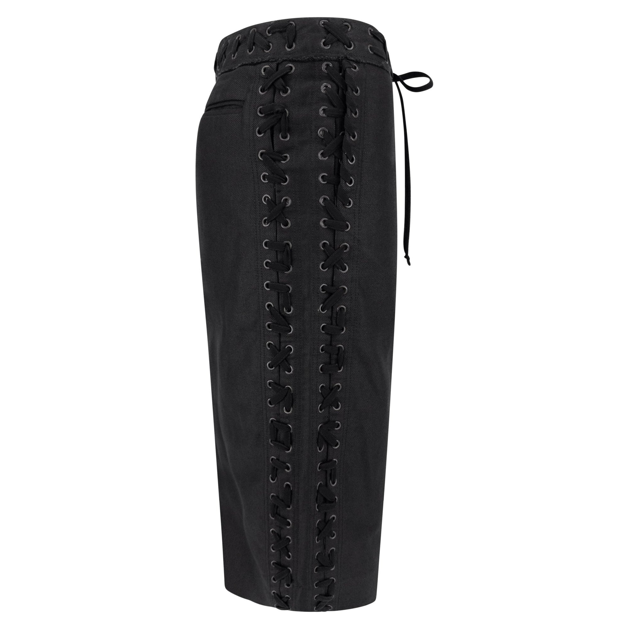 S/S 2002 Yves Saint Laurent by Tom Ford Black Lace - Up Twill Pencil Skirt - RealList