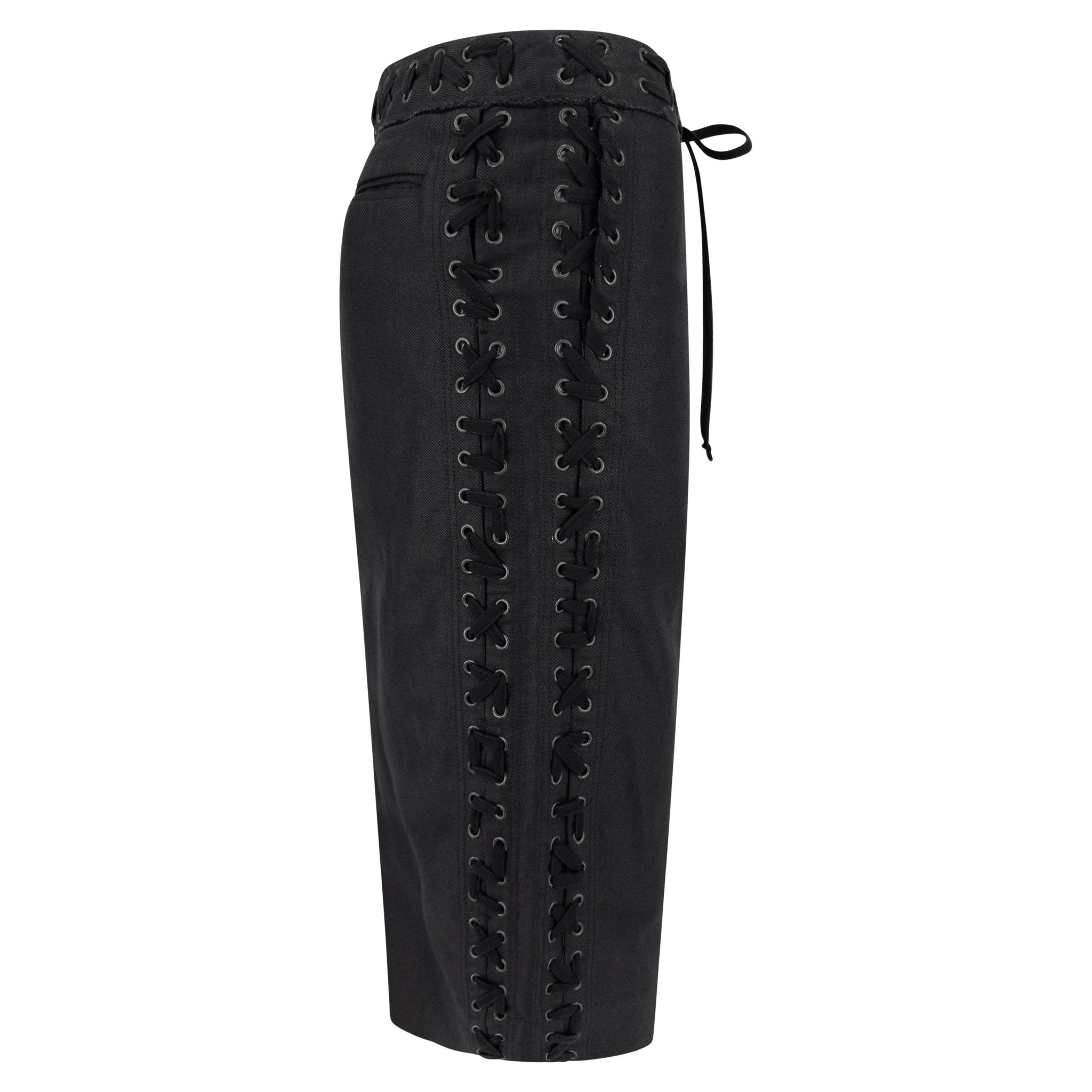 S/S 2002 Yves Saint Laurent by Tom Ford Black Lace - Up Twill Pencil Skirt - RealList