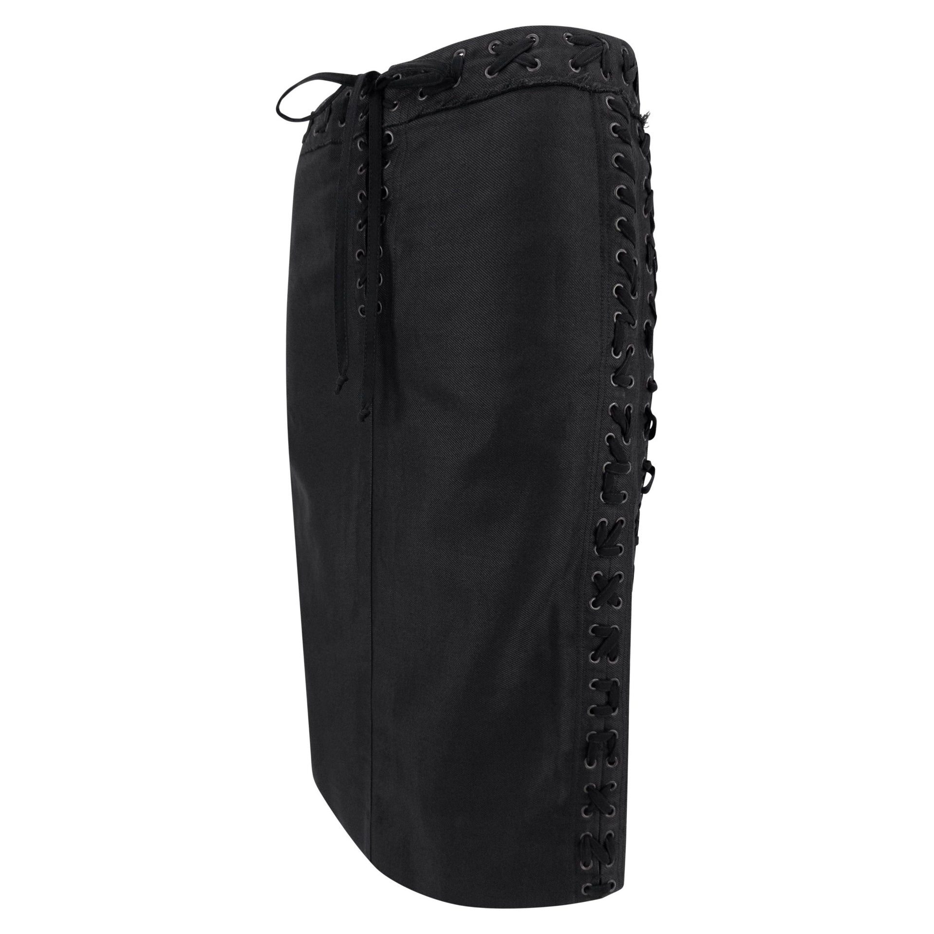 S/S 2002 Yves Saint Laurent by Tom Ford Black Lace - Up Twill Pencil Skirt - RealList