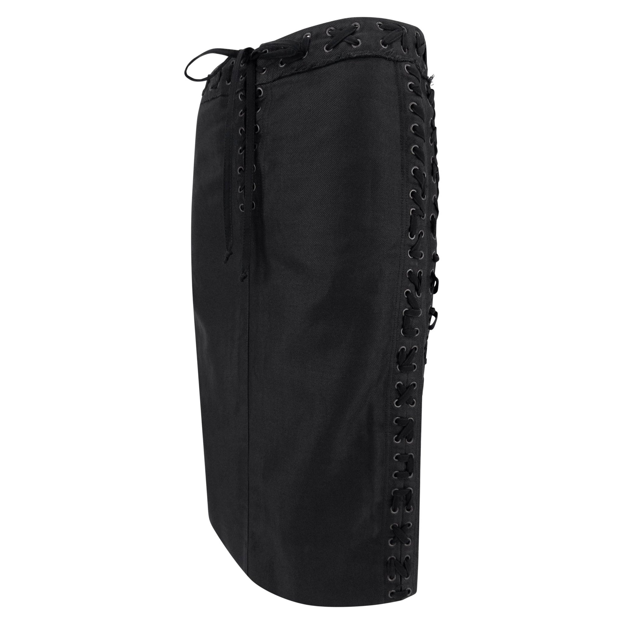 S/S 2002 Yves Saint Laurent by Tom Ford Black Lace - Up Twill Pencil Skirt - RealList