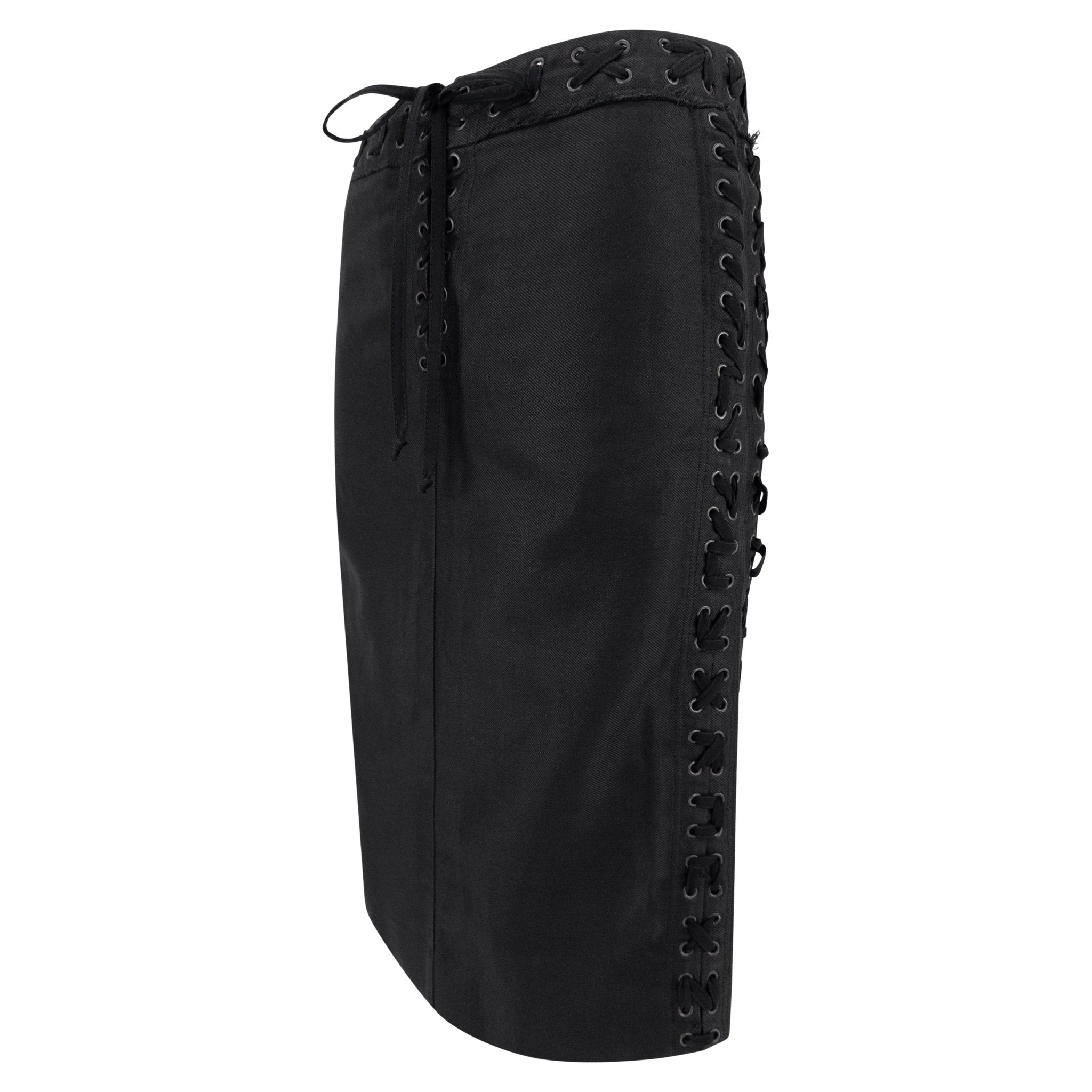 S/S 2002 Yves Saint Laurent by Tom Ford Black Lace - Up Twill Pencil Skirt - RealList