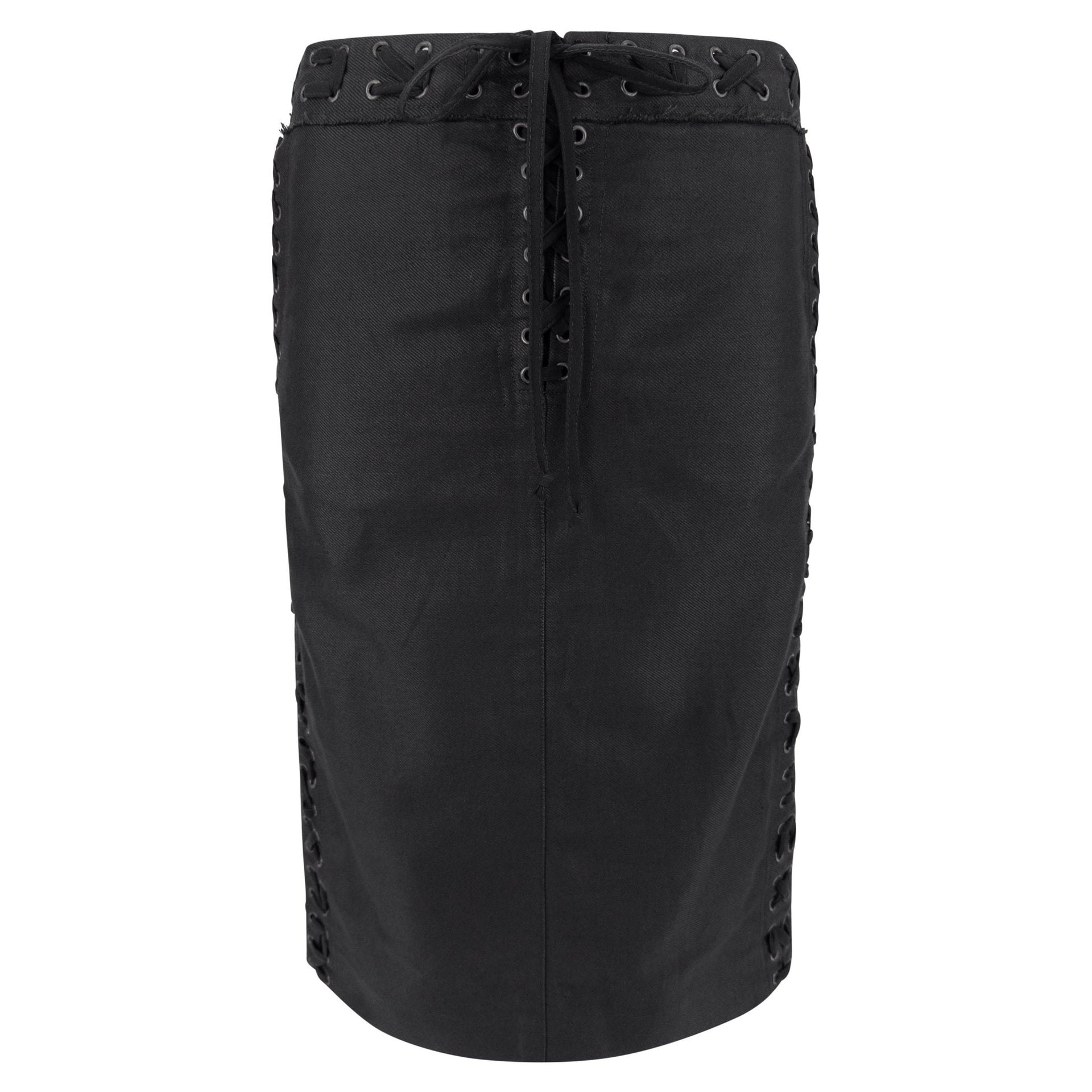 S/S 2002 Yves Saint Laurent by Tom Ford Black Lace - Up Twill Pencil Skirt - RealList