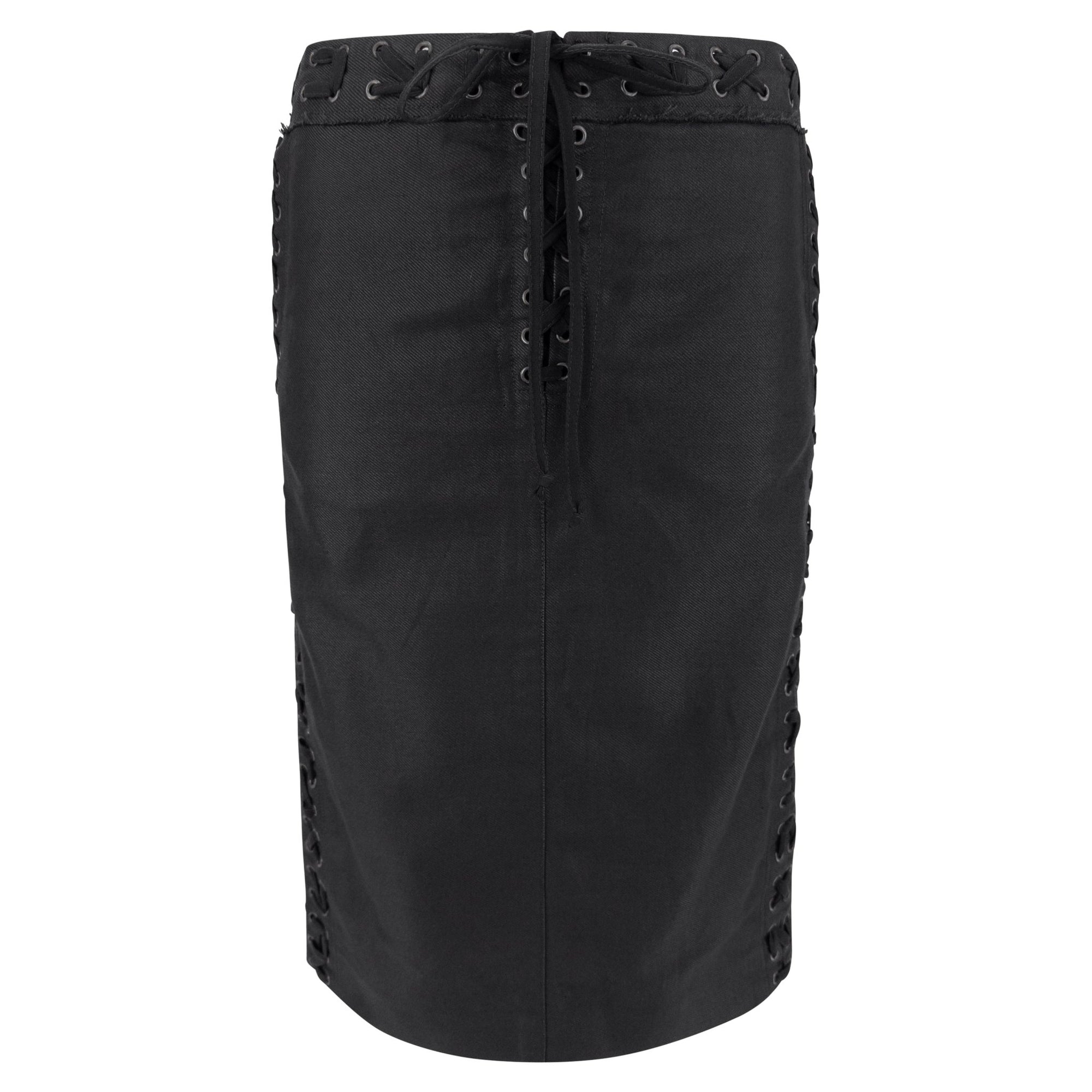 S/S 2002 Yves Saint Laurent by Tom Ford Black Lace - Up Twill Pencil Skirt - RealList