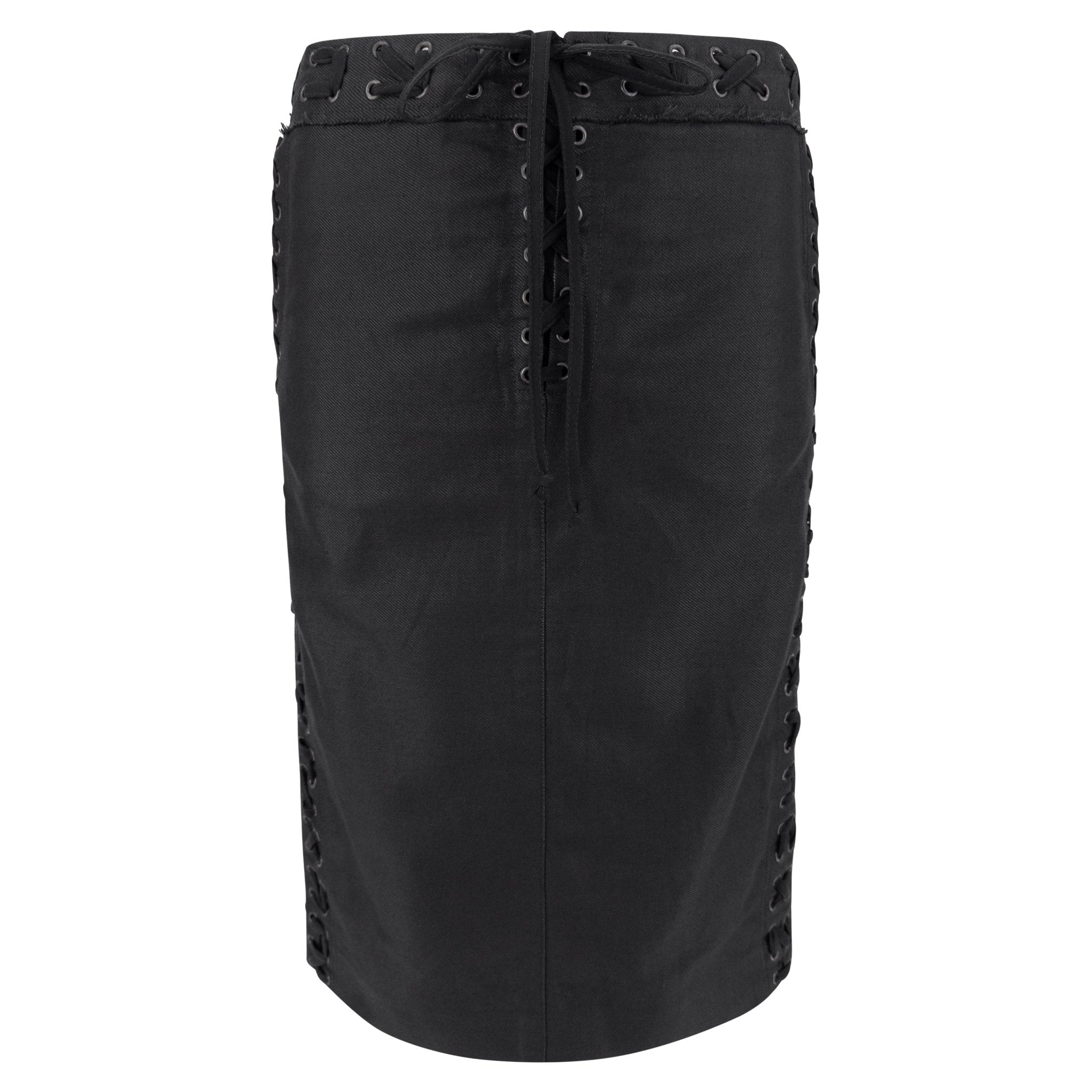 S/S 2002 Yves Saint Laurent by Tom Ford Black Lace - Up Twill Pencil Skirt - RealList