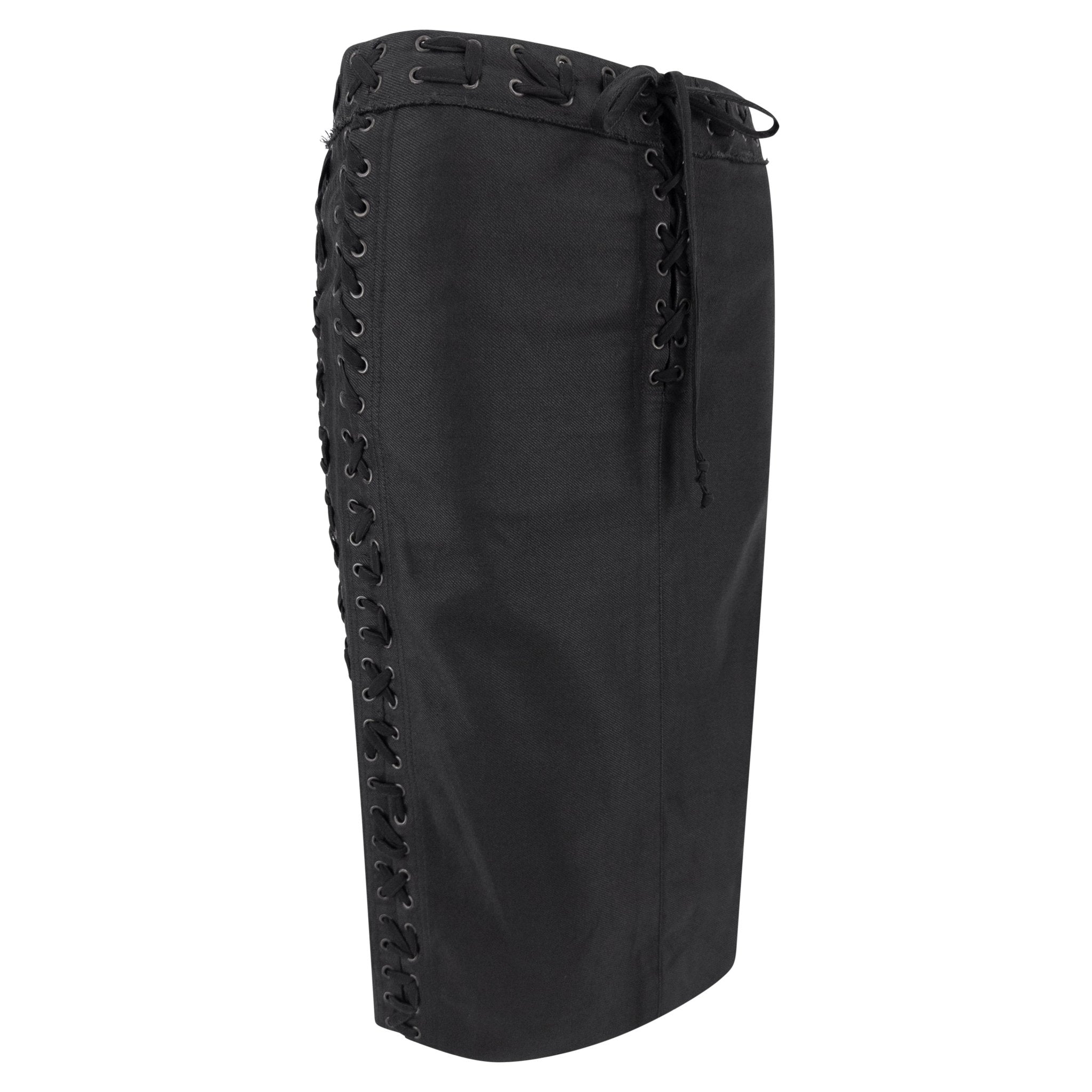 S/S 2002 Yves Saint Laurent by Tom Ford Black Lace - Up Twill Pencil Skirt - RealList