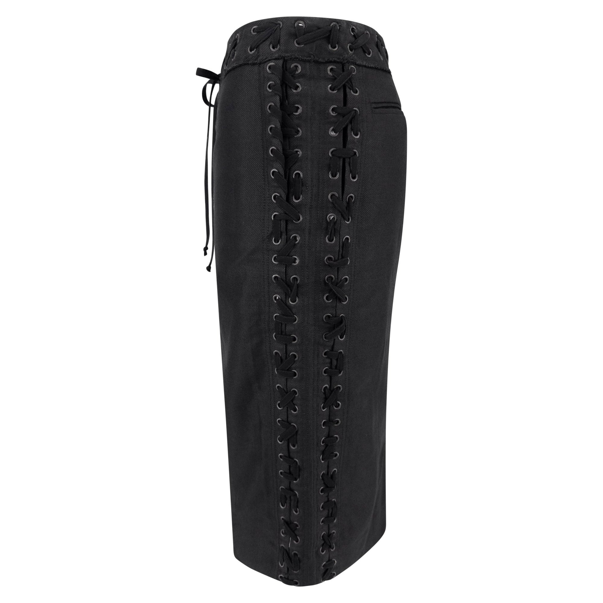 S/S 2002 Yves Saint Laurent by Tom Ford Black Lace - Up Twill Pencil Skirt - RealList