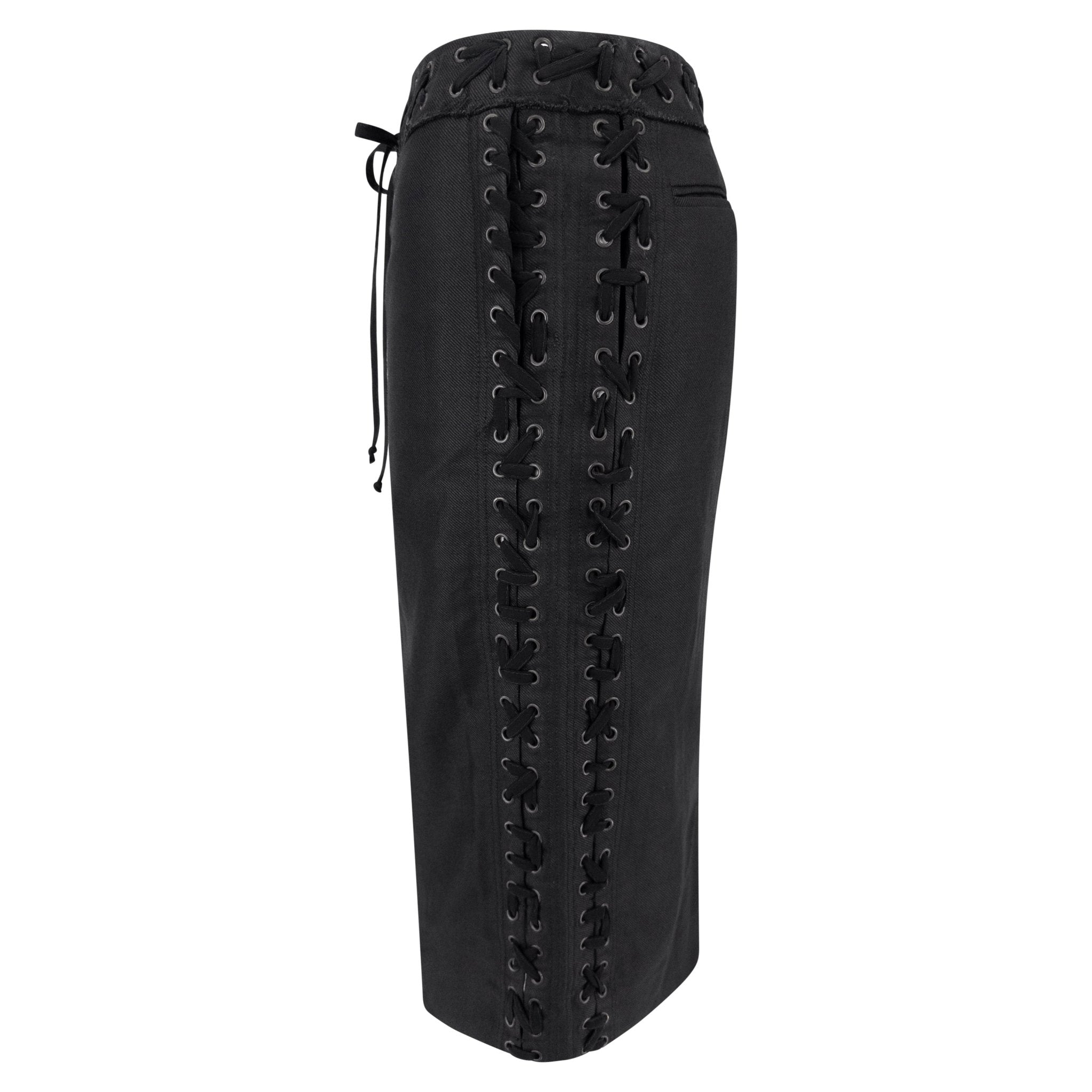 S/S 2002 Yves Saint Laurent by Tom Ford Black Lace - Up Twill Pencil Skirt - RealList