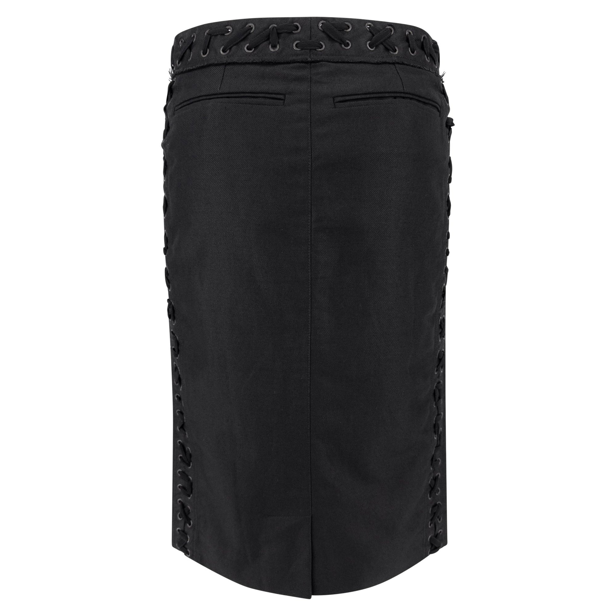 S/S 2002 Yves Saint Laurent by Tom Ford Black Lace - Up Twill Pencil Skirt - RealList