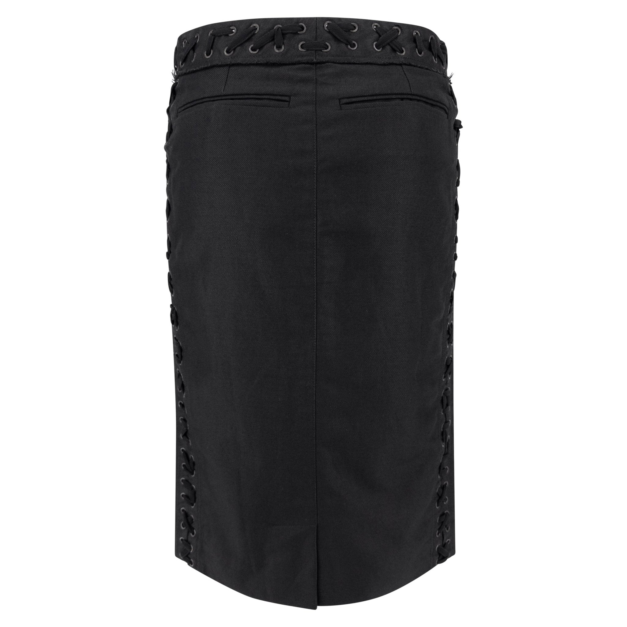 S/S 2002 Yves Saint Laurent by Tom Ford Black Lace - Up Twill Pencil Skirt - RealList