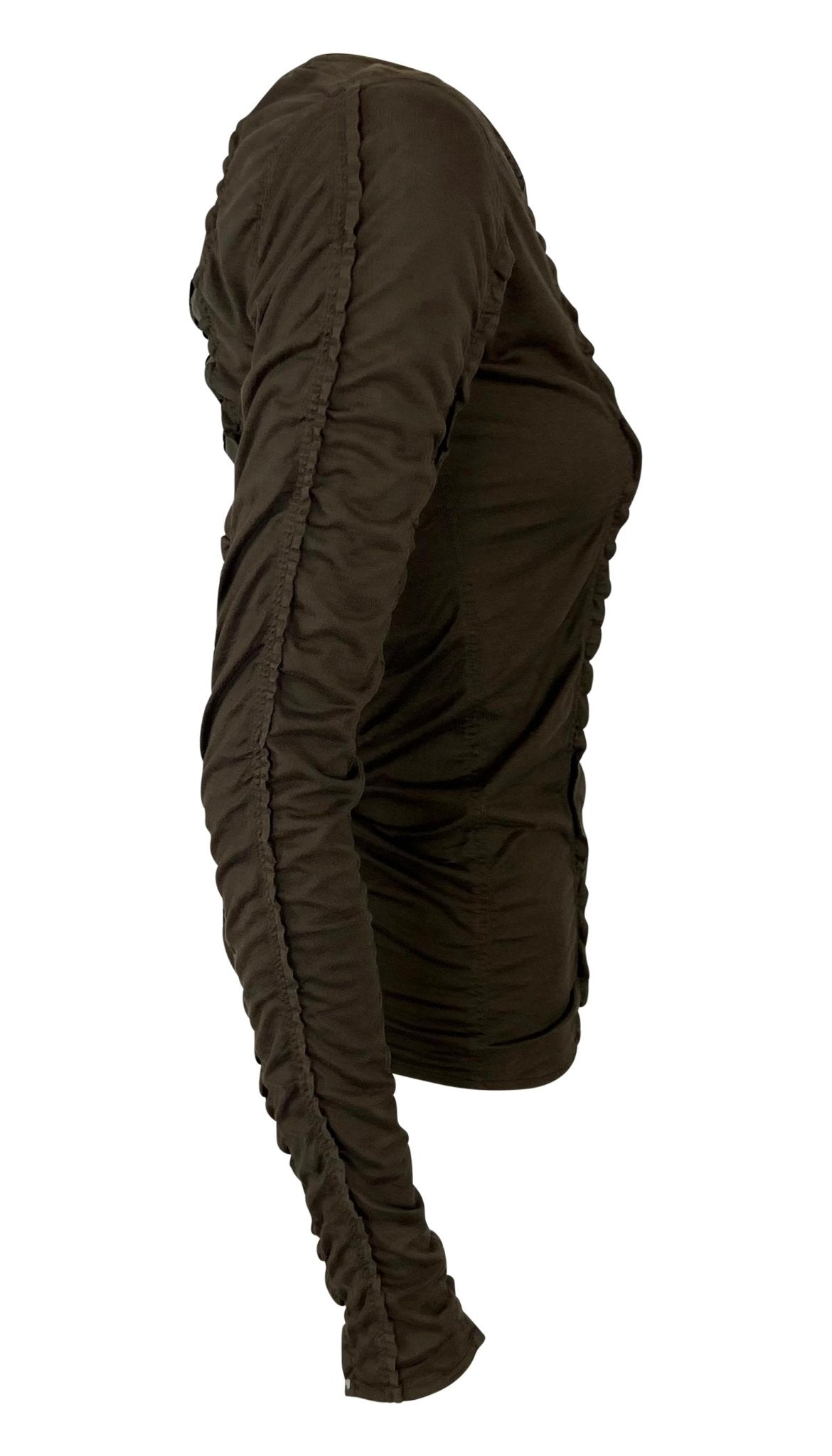 S/S 2002 Yves Saint Laurent by Tom Ford Brown Stretch Panel Long Sleeve Top - RealList