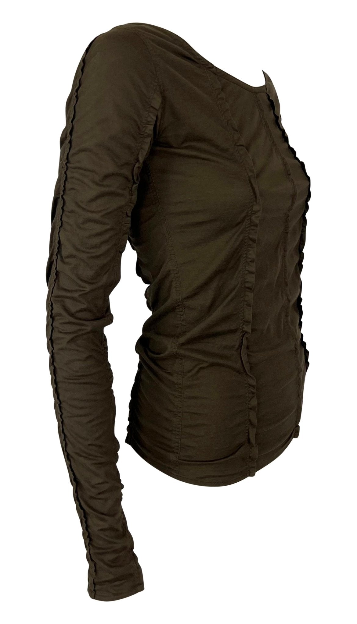 S/S 2002 Yves Saint Laurent by Tom Ford Brown Stretch Panel Long Sleeve Top - RealList