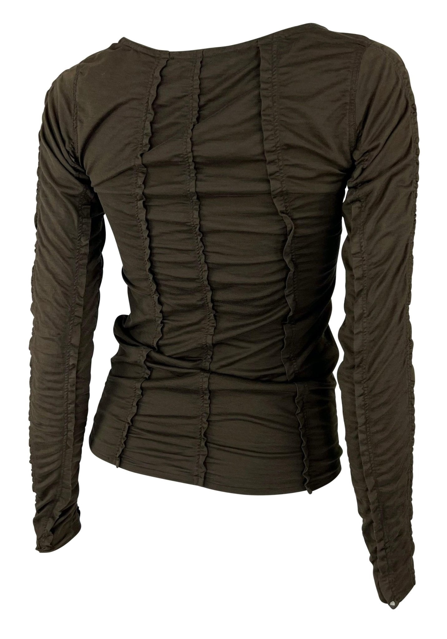 S/S 2002 Yves Saint Laurent by Tom Ford Brown Stretch Panel Long Sleeve Top - RealList