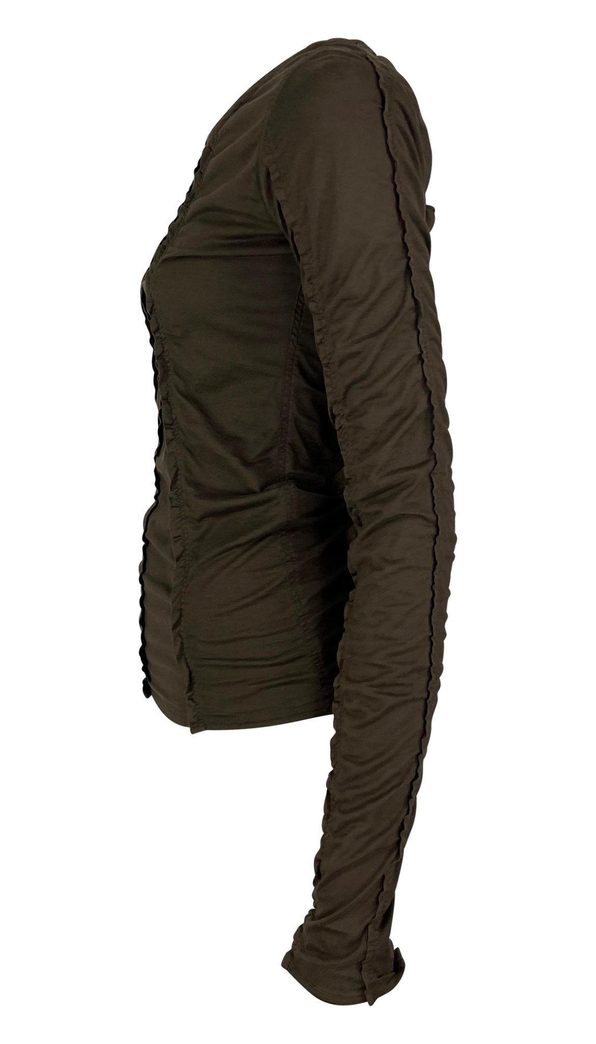 S/S 2002 Yves Saint Laurent by Tom Ford Brown Stretch Panel Long Sleeve Top - RealList